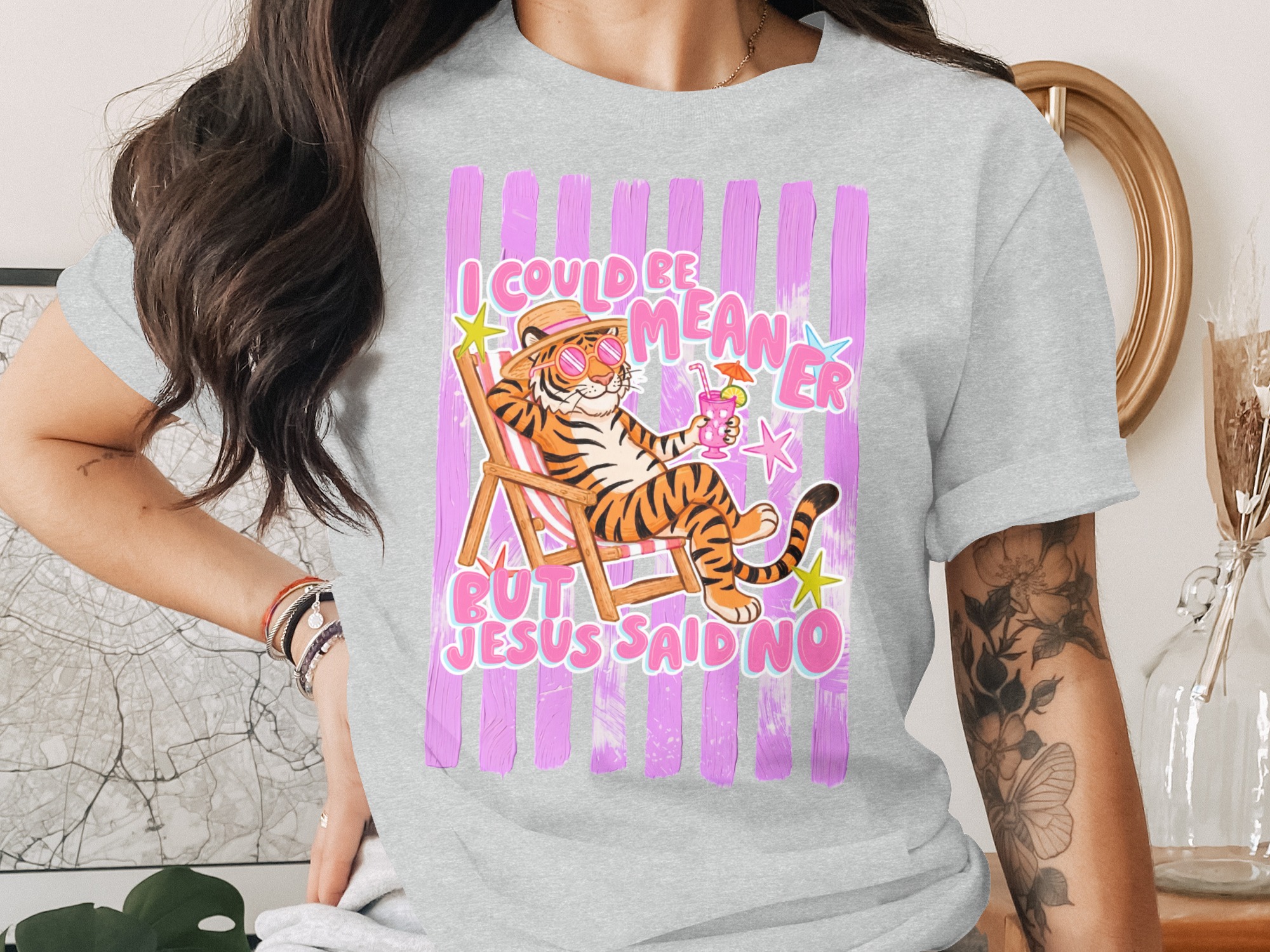 Comfort Colors® I Could Be Meaner But Jesus Said No T-Shirt, Sassy Christian Humor Tee, Funny Tiger Vacation Shirt, Cute Gift for Her, Retro - Image 2