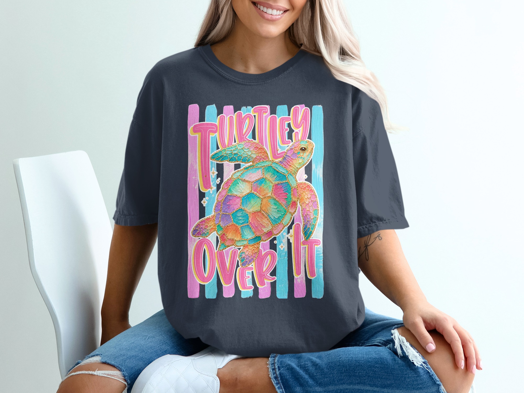 Comfort Colors ® Turtley Over It Sea Turtle T-Shirt, Funny Beach Vibe Tee, Sarcastic Ocean Lover Top, Colorful Summer Vacation Gift - Image 12