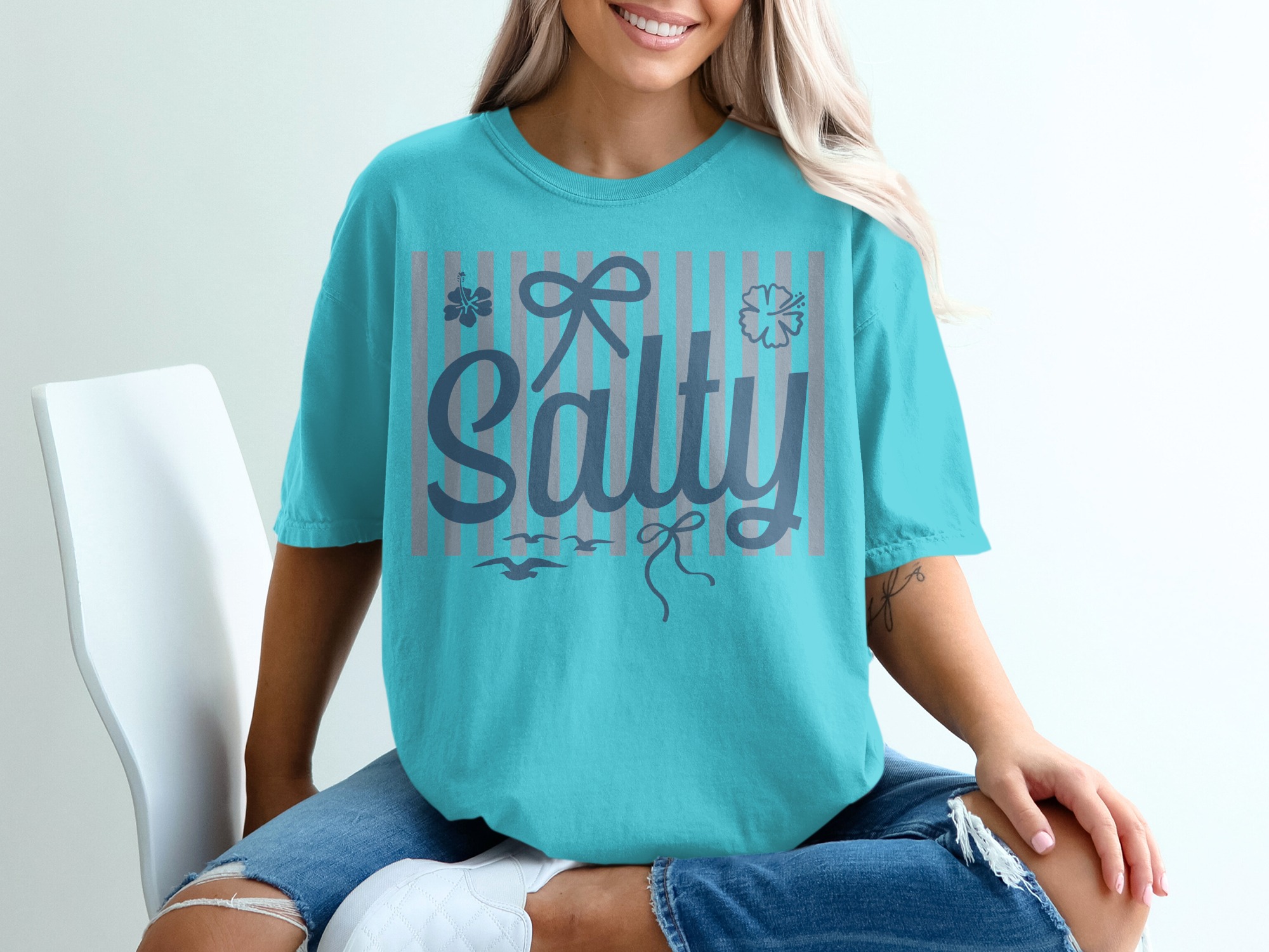 Salty T-Shirt, Beach Vacation Mode Tee, Coastal Stripe Graphic Shirt, Nautical Summer Ocean Lover Gift for Her, Beachy Top - Image 9