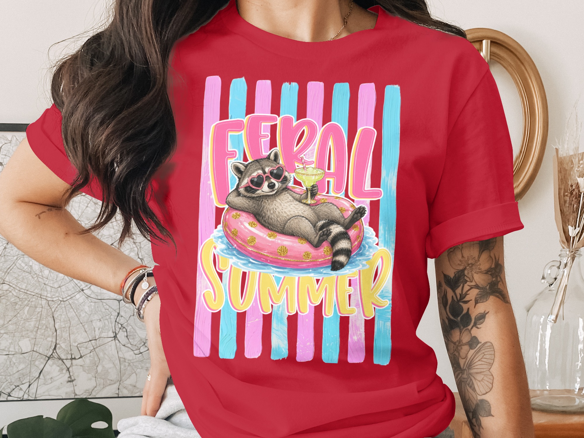 Comfort Colors ® Feral Summer Raccoon T-Shirt, Funny Margarita Raccoon Tee, Summer Vacation Animal Lover Gift, Quirky Beachy Shirt for Her - Image 4