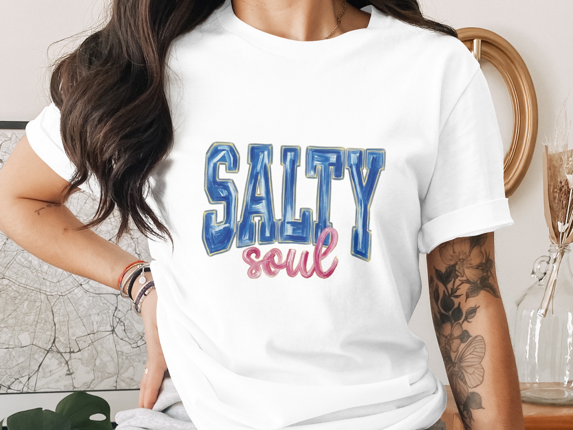 Salty Soul T-Shirt, Beach Lover Coastal Vibe Tee, Preppy Summer Vacation Shirt, Humorous Gift for Her, Girls Trip, Bachelorette Party Tee