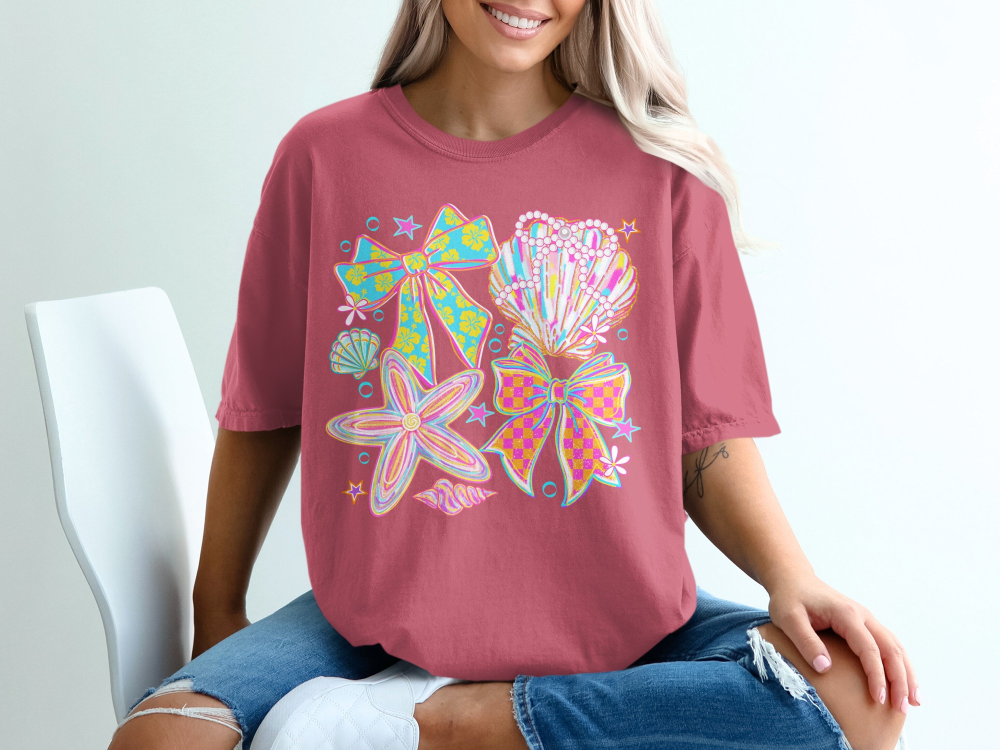 Comfort Colors® Coquette Seashell Bow T-Shirt, Y2K Beachy Aesthetic, Preppy Summer Top, Vacation Girl Tee, Gift for Her - Image 15