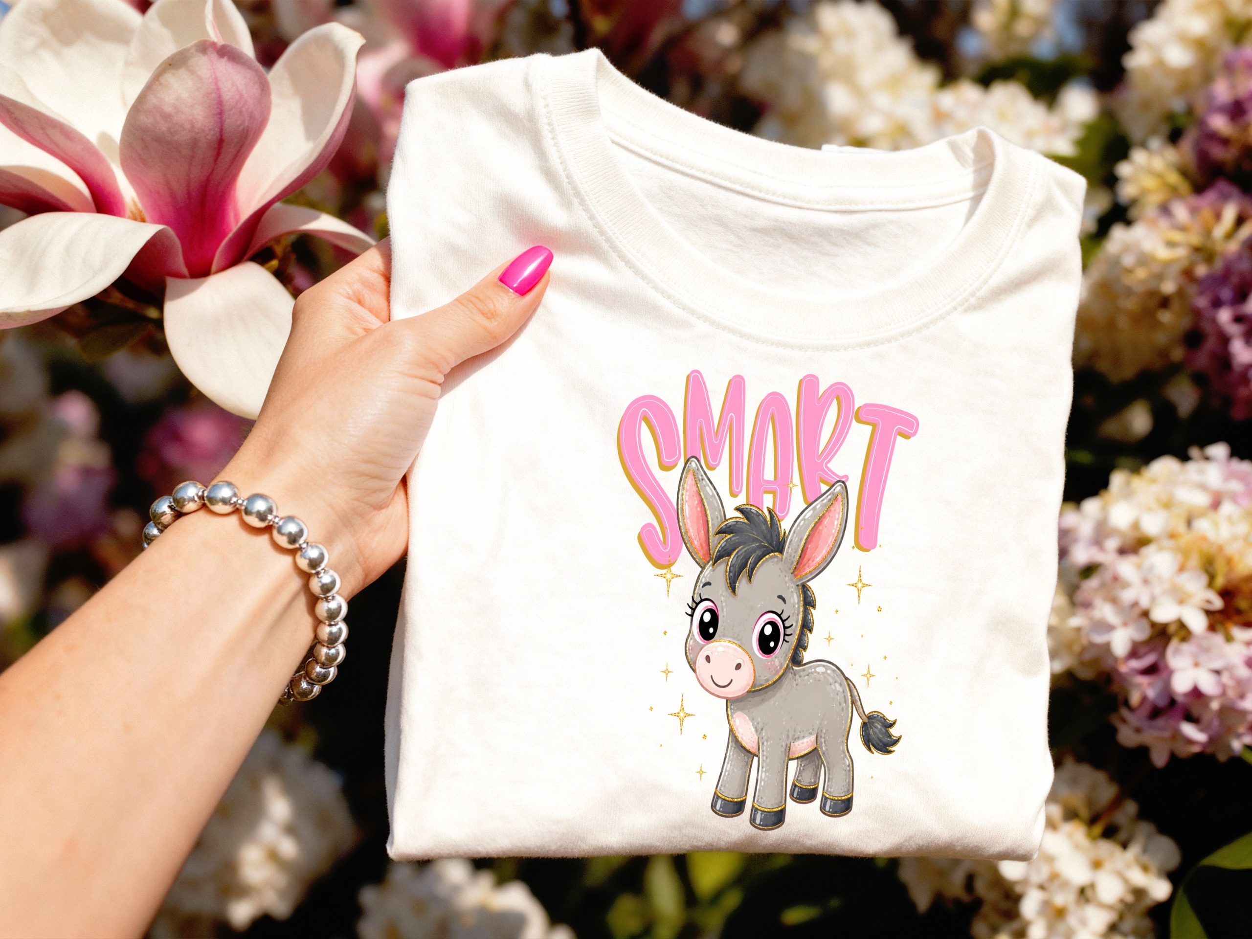 Smart Donkey T-Shirt, Cute Kawaii Kids Tee, Faux Gold Glitter Animal Lover Gift, Positive Back To School Shirt for Girls & Students - Image 3