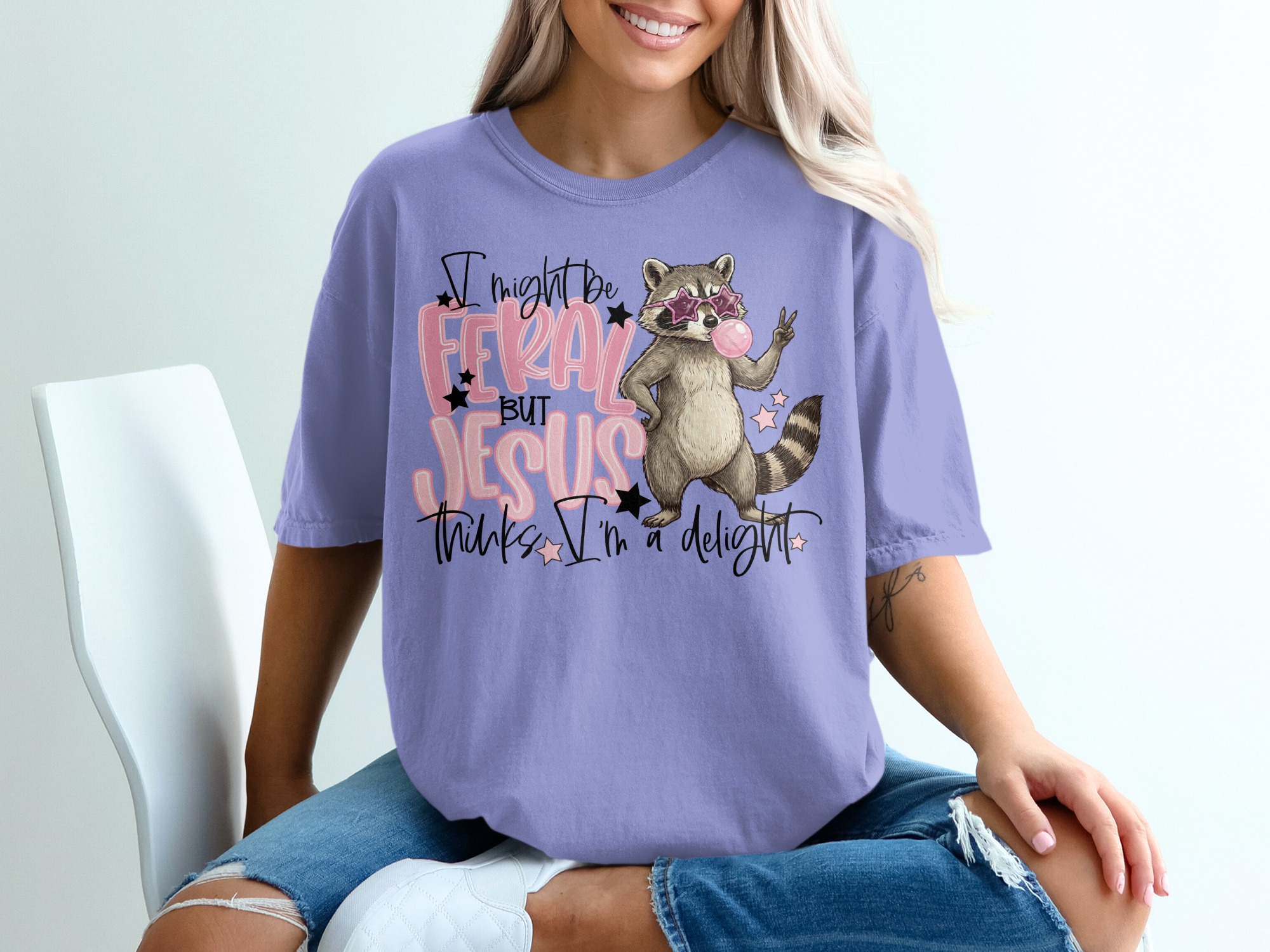 Feral Jesus Delight T-Shirt, Raccoon Graphic Tee, Funny Christian Shirt, Sarcastic Faith Top, Wild Girl Gift, Cute Animal Lover Tee, Quirky - Image 18