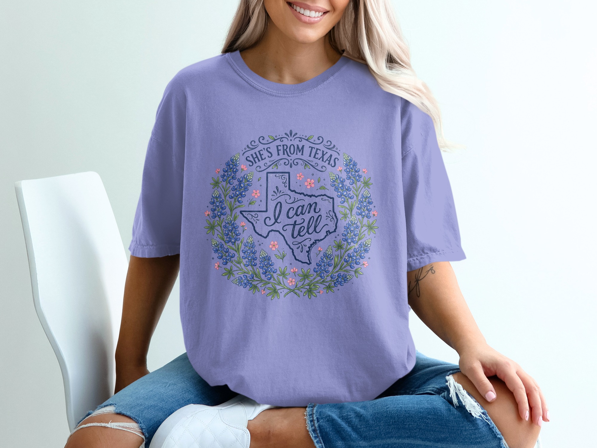 She's From Texas T-Shirt, Texas Bluebonnet Tee, Texas Girl Shirt, State Pride Apparel, Botanical Texas Gift - Image 18