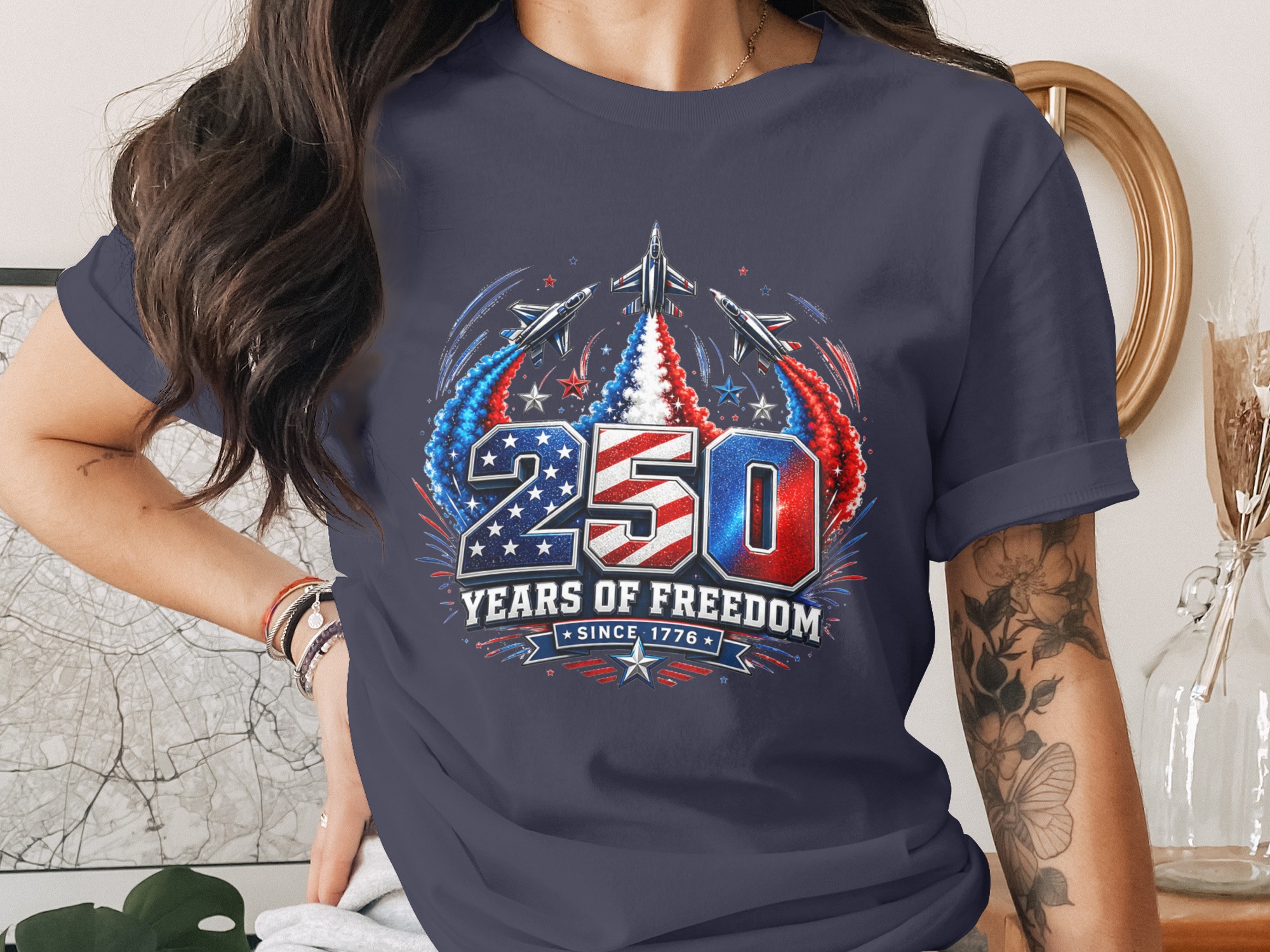 250 Years of Freedom T-Shirt | Patriotic US Independence Day Since 1776 Tee | Military Veteran American History Gift - Image 3