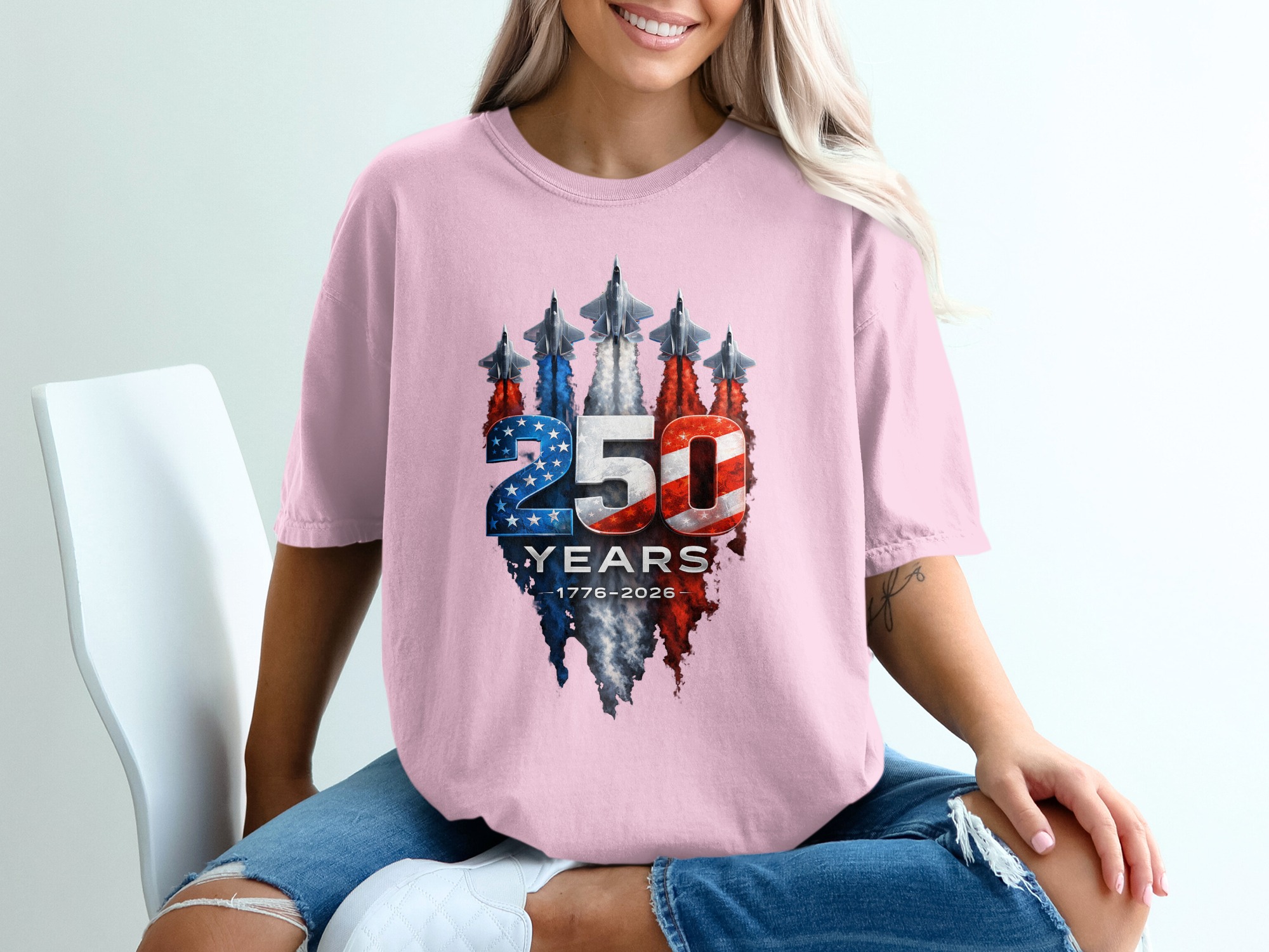 250 Years American Anniversary T-Shirt | Patriotic USA 1776-2026 Celebration Tee | Military Jet Flag Design Gift - Image 17