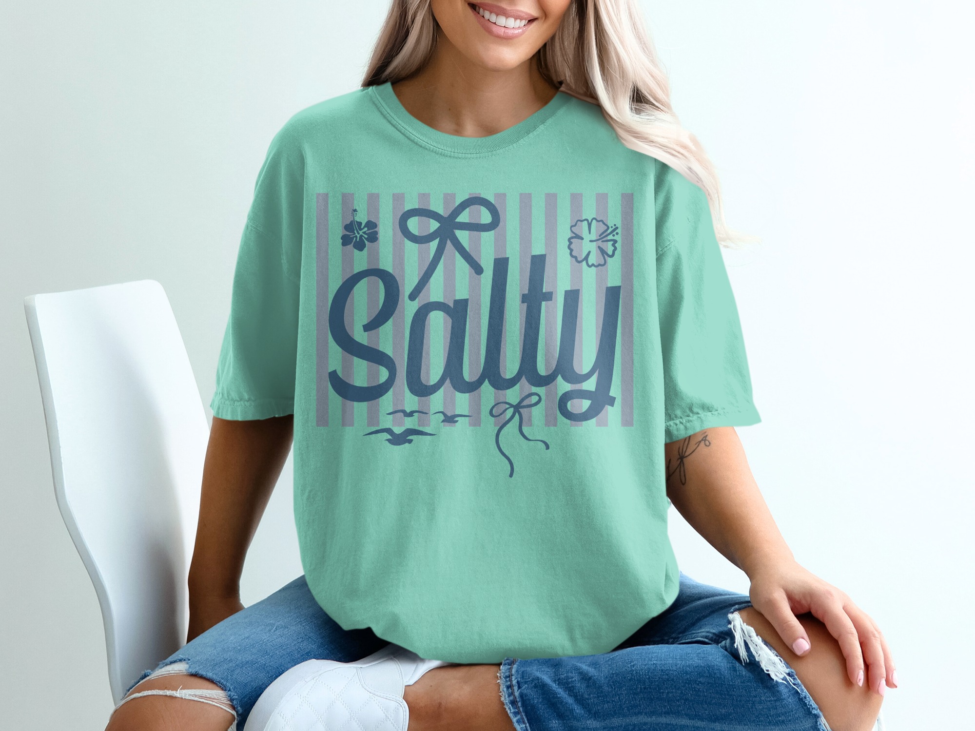 Salty T-Shirt, Beach Vacation Mode Tee, Coastal Stripe Graphic Shirt, Nautical Summer Ocean Lover Gift for Her, Beachy Top - Image 10