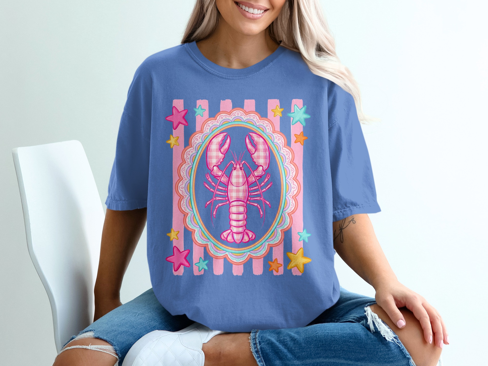 Comfort Colors® Lobster T-Shirt, Cute Pink Gingham Lobster Tee, Coquette Aesthetic Top, Whimsical Summer Beach, Coastal Cowgirl, Preppy - Image 20