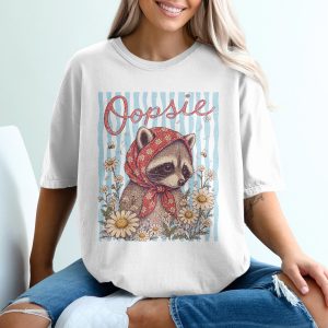 Oopsie Raccoon Comfort Colors ® T-Shirt, Cottagecore Animal Lover Tee, Vintage Daisy Bandana Shirt, Whimsical Woodland Gift for Her