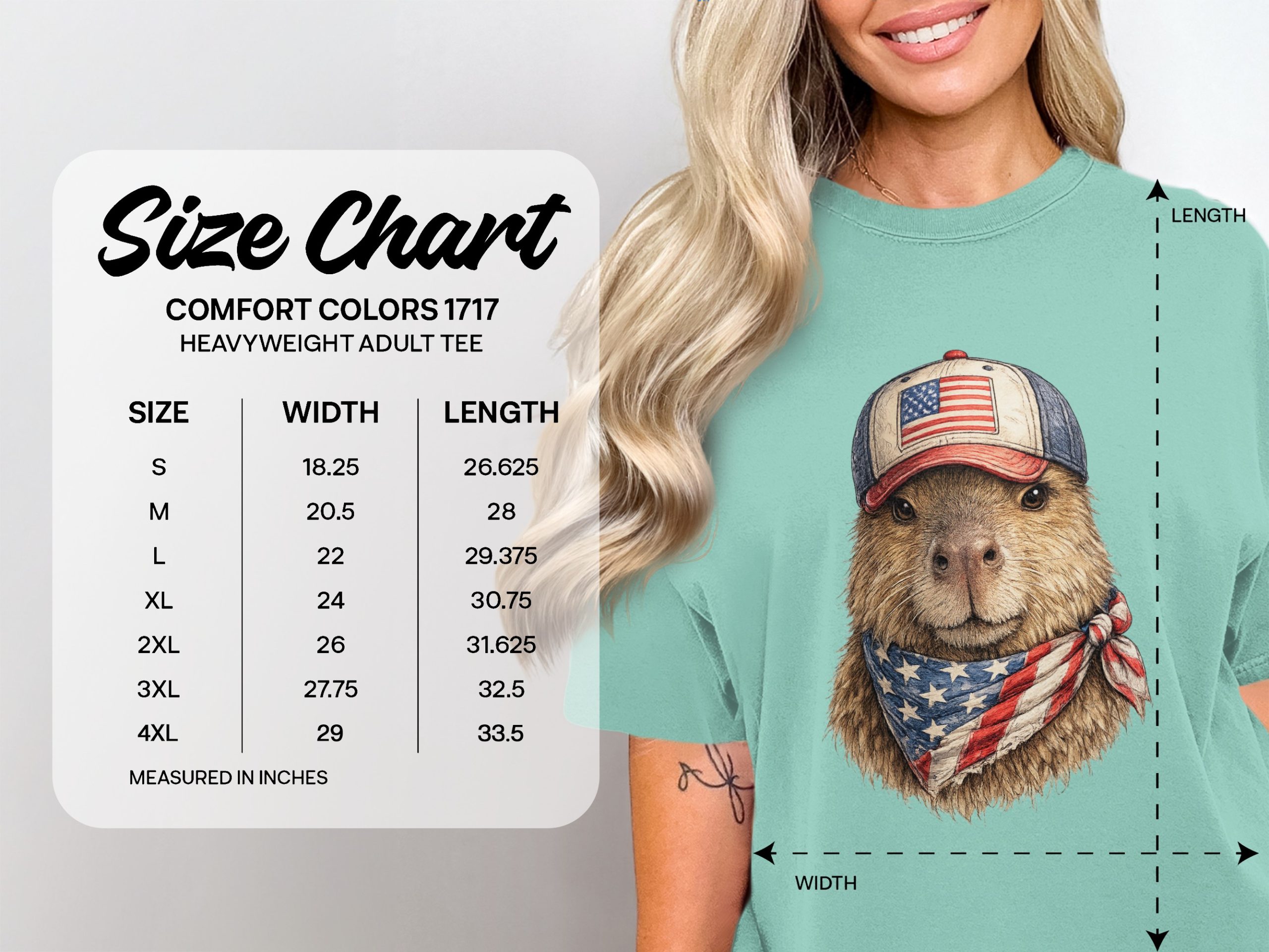 Patriotic Capybara USA Flag Hat & Bandana T-Shirt - Image 4