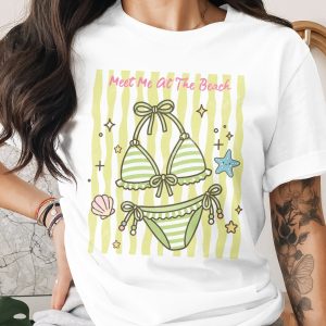 Meet Me At The Beach T-Shirt, Cute Bikini Summer Vacation Tee, Kawaii Coastal Outfit, Women's Beach Lover Gift Idea