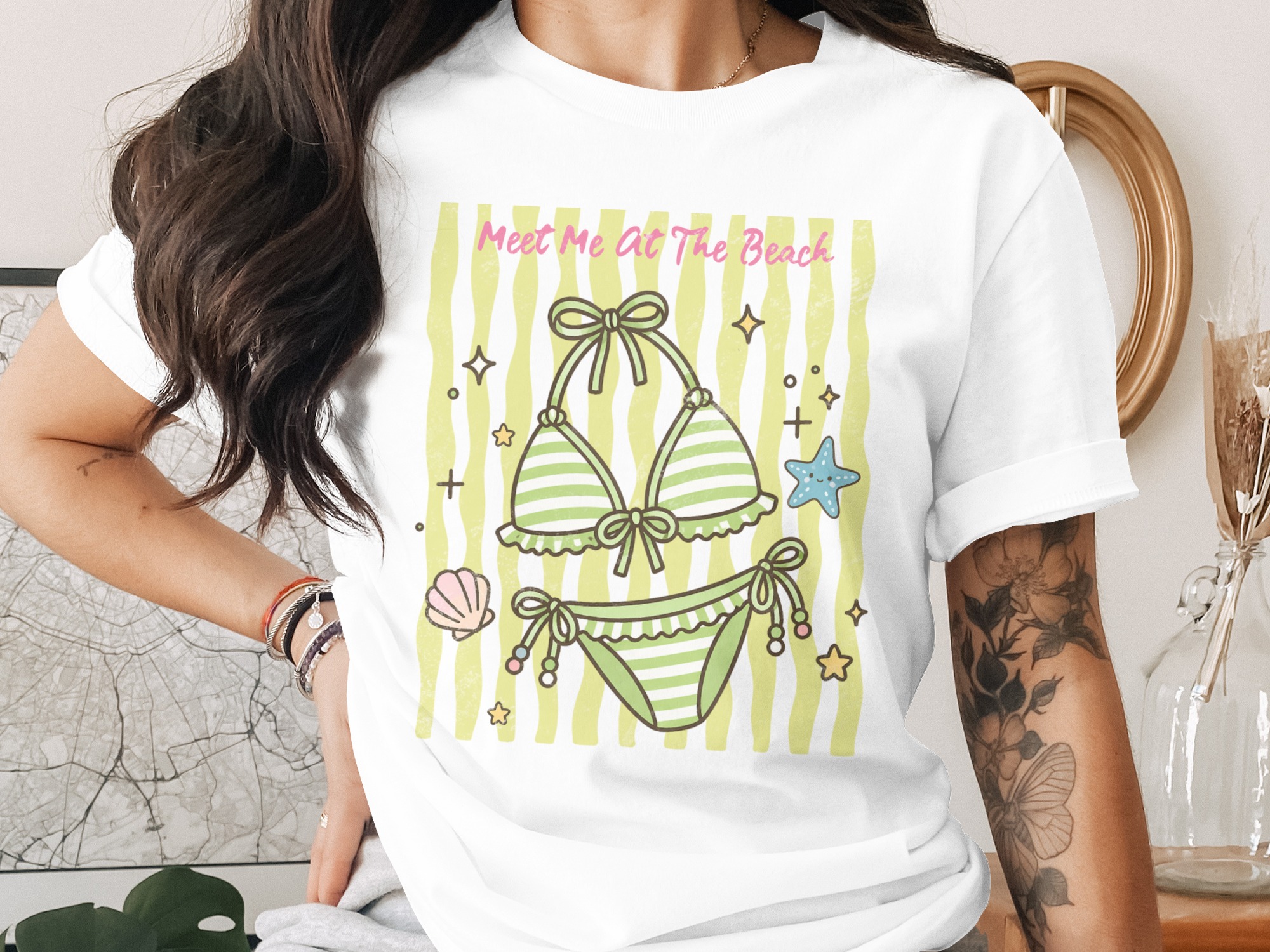 Meet Me At The Beach T-Shirt, Cute Bikini Summer Vacation Tee, Kawaii Coastal Outfit, Women's Beach Lover Gift Idea