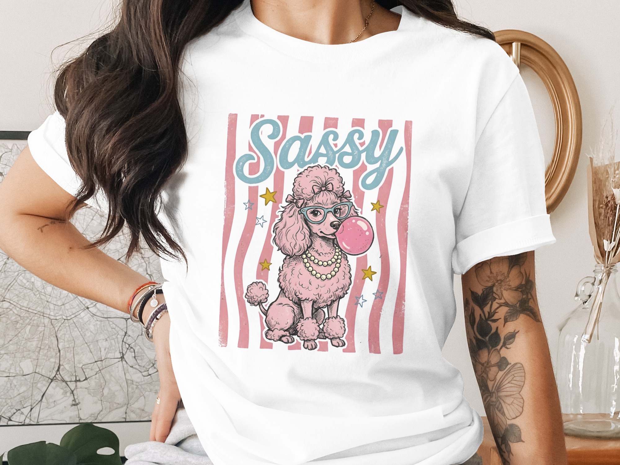 Sassy Pink Poodle T-Shirt, Retro Bubble Gum Poodle Tee, Vintage Dog Lover Gift, Cute Dog Mom Shirt for Her