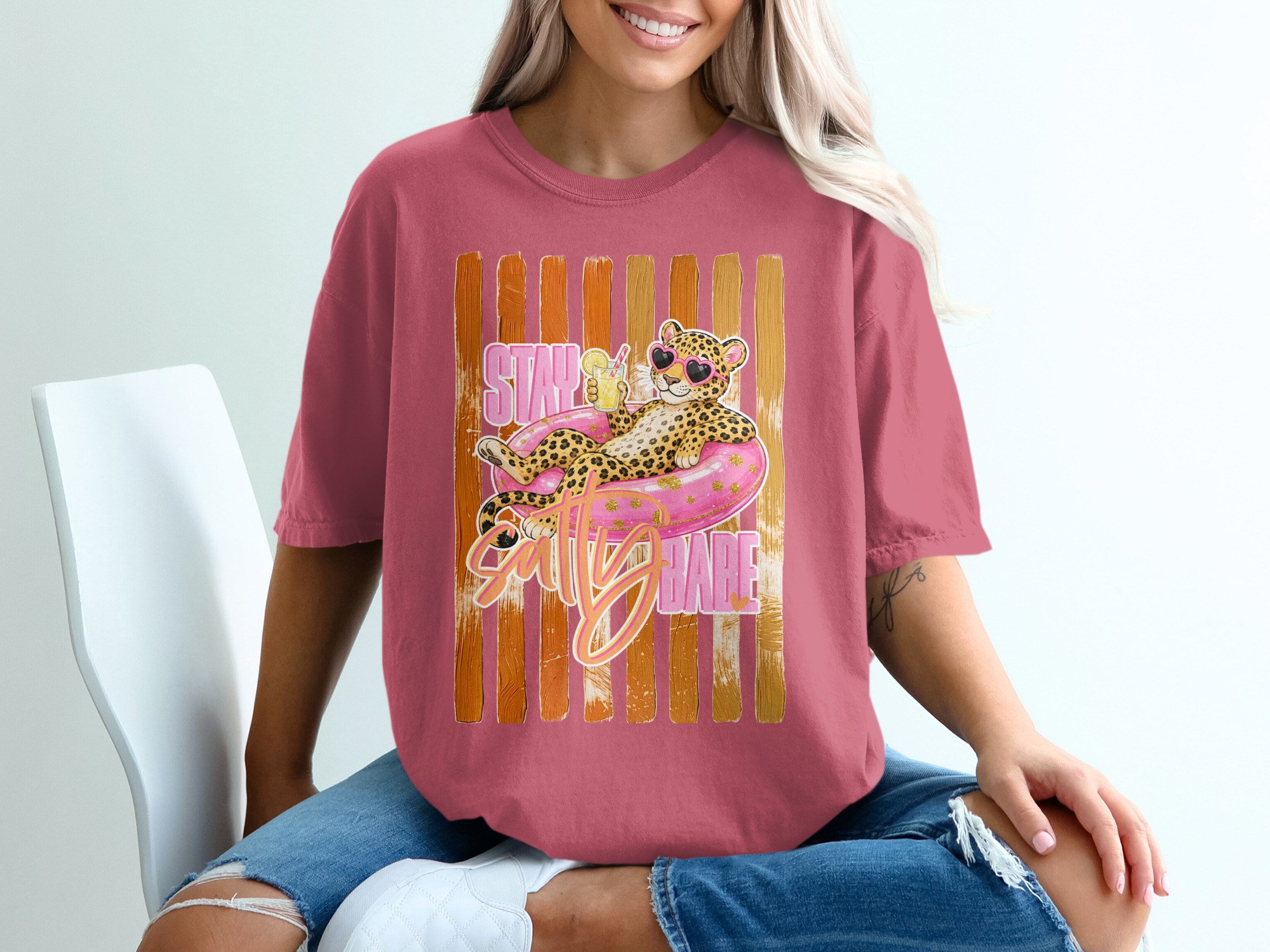 Comfort Colors® Stay Salty Babe T-Shirt, Leopard Print Summer Vacation Tee, Funny Beach Graphic Shirt, Women's Animal Print Gift - Image 15