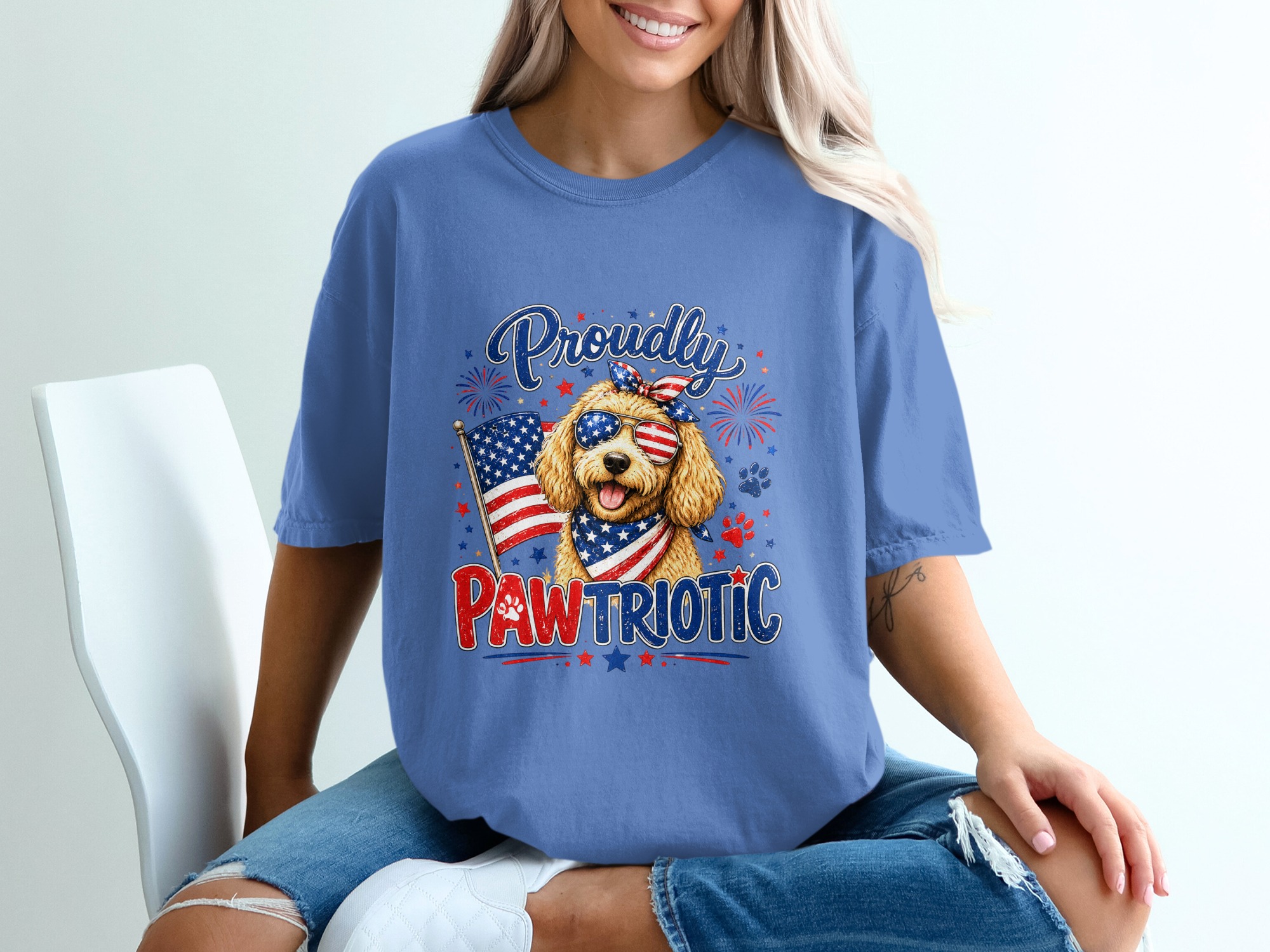 Comfort Colors® Proudly Pawtriotic T-Shirt, Patriotic Goldendoodle Dog Mom USA Flag Tee, 4th of July, Summer Dog Lover Gift - Image 20