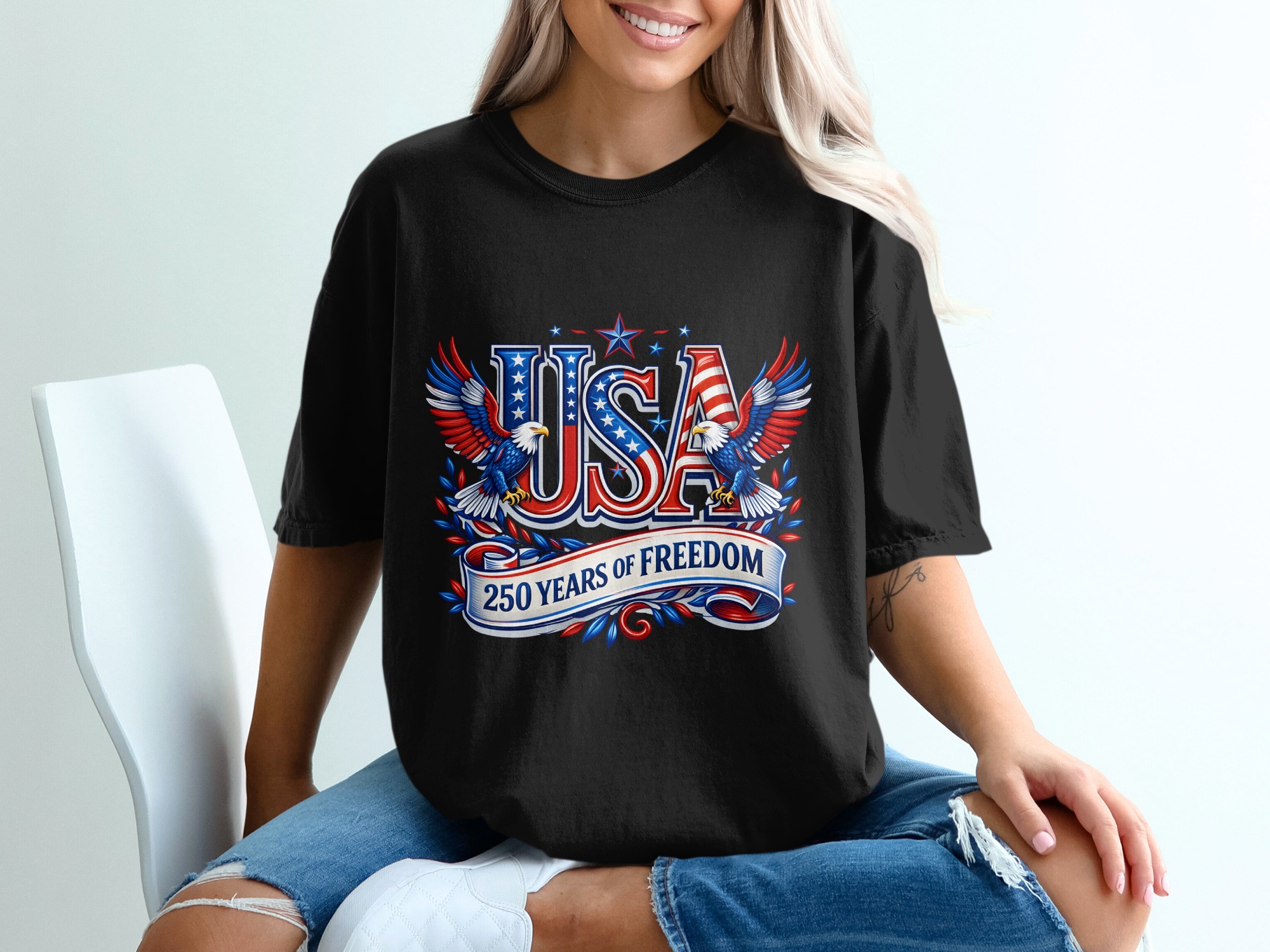 Patriotic USA 250 Years of Freedom T-Shirt | American Eagle Fourth of July Tee | US History Shirt Gift - Image 8
