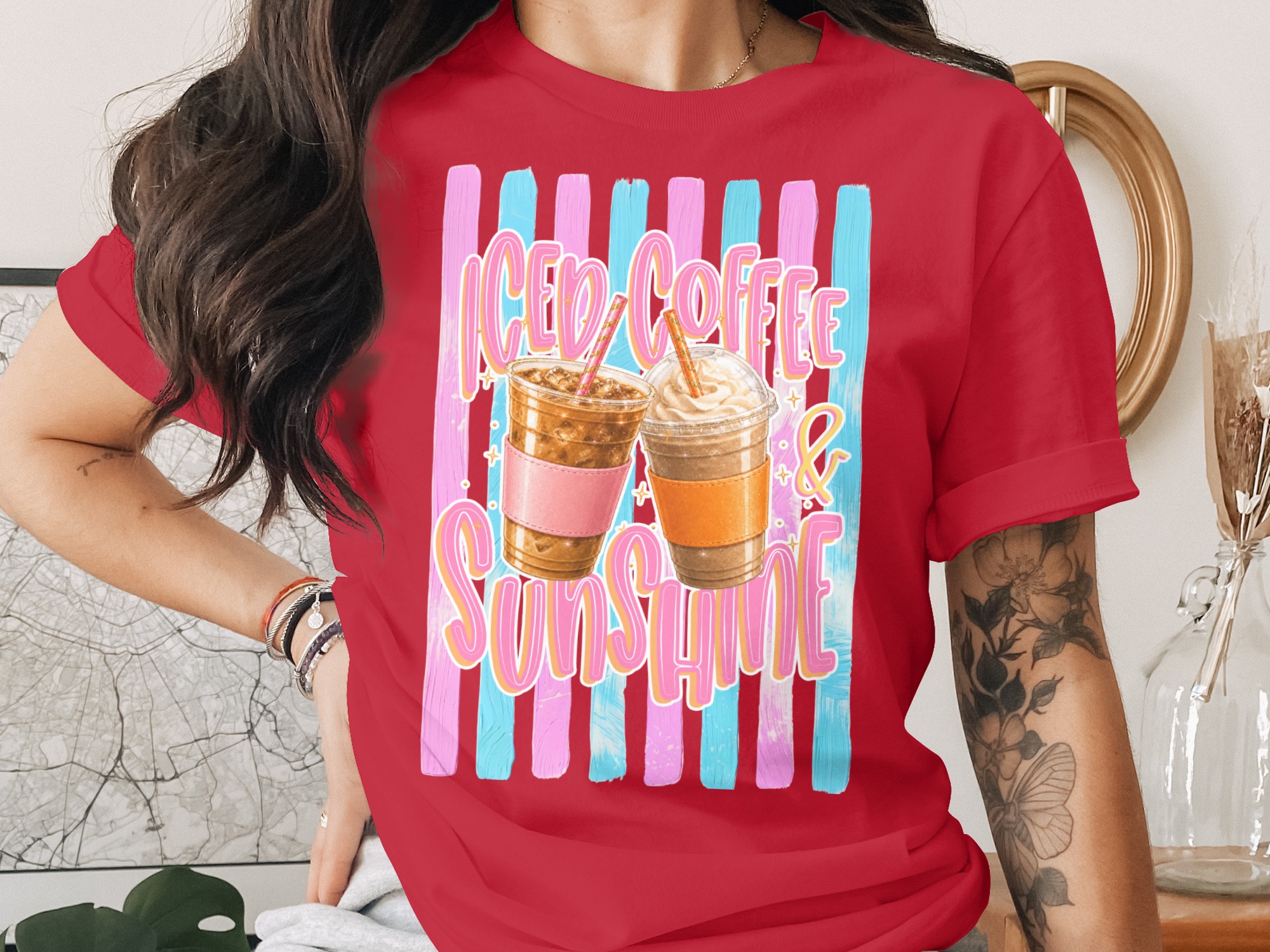 Comfort Colors ® Iced Coffee & Sunshine T-Shirt, Coffee Lover Gift for Her, Summer Aesthetic Tee, Happy Vibes Shirt, Trendy Iced Coffee - Image 4