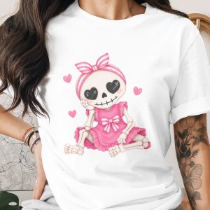 Adorable Kawaii Skeleton Girl T-Shirt with Hearts