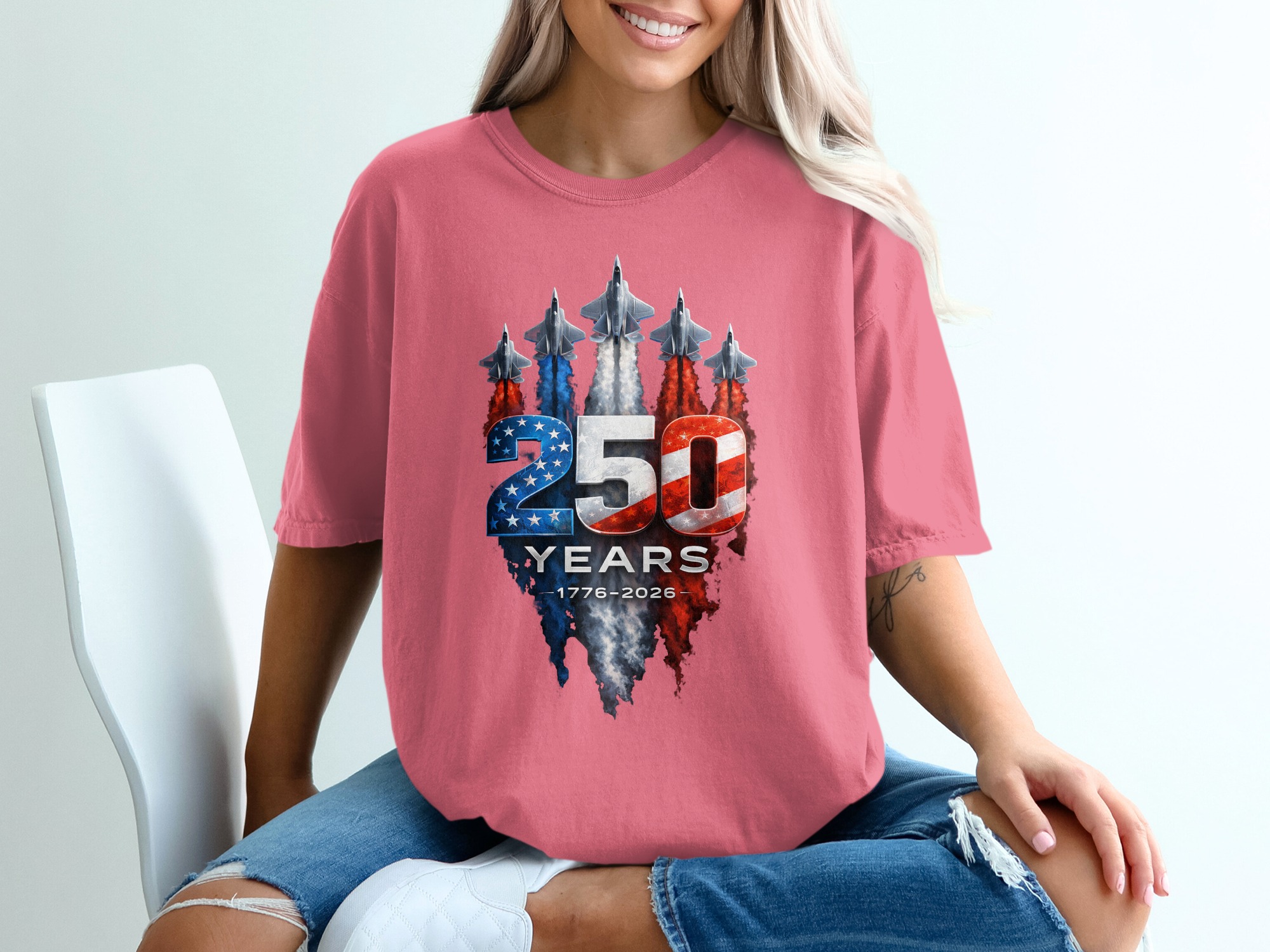 250 Years American Anniversary T-Shirt | Patriotic USA 1776-2026 Celebration Tee | Military Jet Flag Design Gift - Image 16