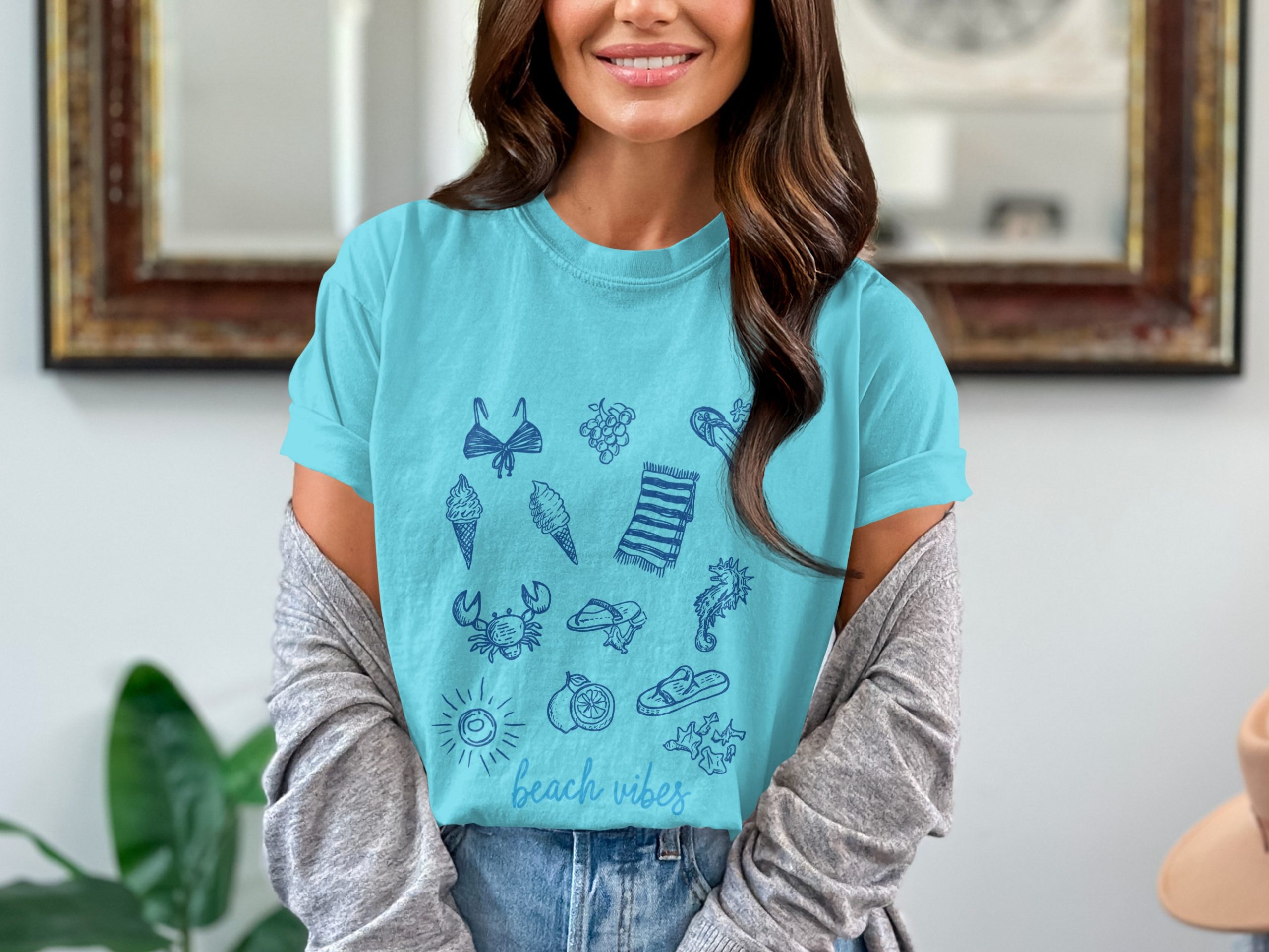 Comfort Colors® Beach Vibes T-Shirt, Coastal Life Summer Tee, Ocean Lover Vacation Shirt, Aesthetic Minimalist Beachy Graphic Top, Relaxed - Image 7