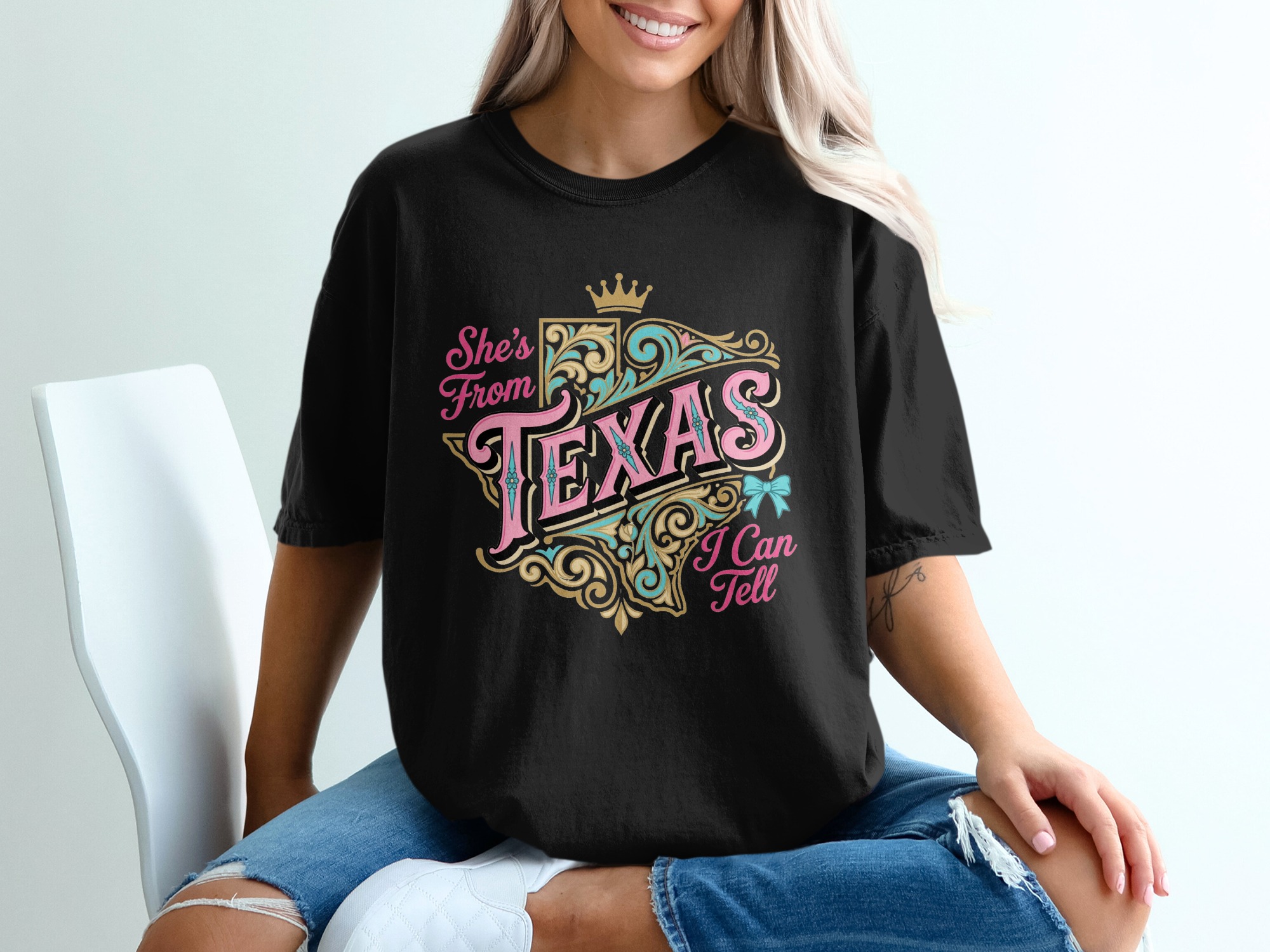 Texas T-Shirt She's From Texas I Can Tell Tee, Southern Belle Texas Shirt, Cute Western Style Texas Girl Gift, State Pride Top, Texas Crown - Image 8