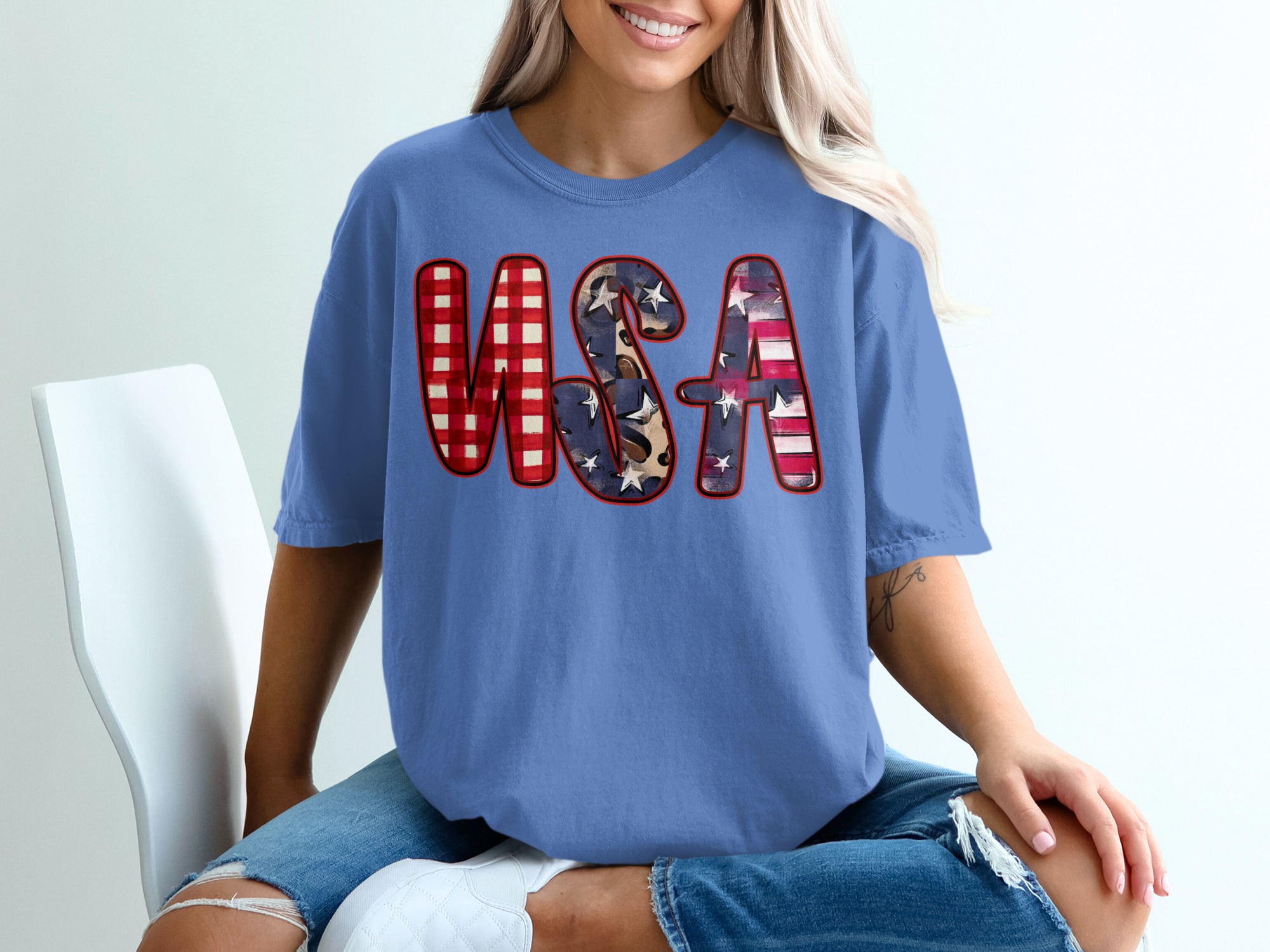 USA T-Shirt, Patriotic 4th of July Shirt, Distressed Buffalo Plaid Leopard Print America Tee, Memorial Day Gift for Her - Image 20