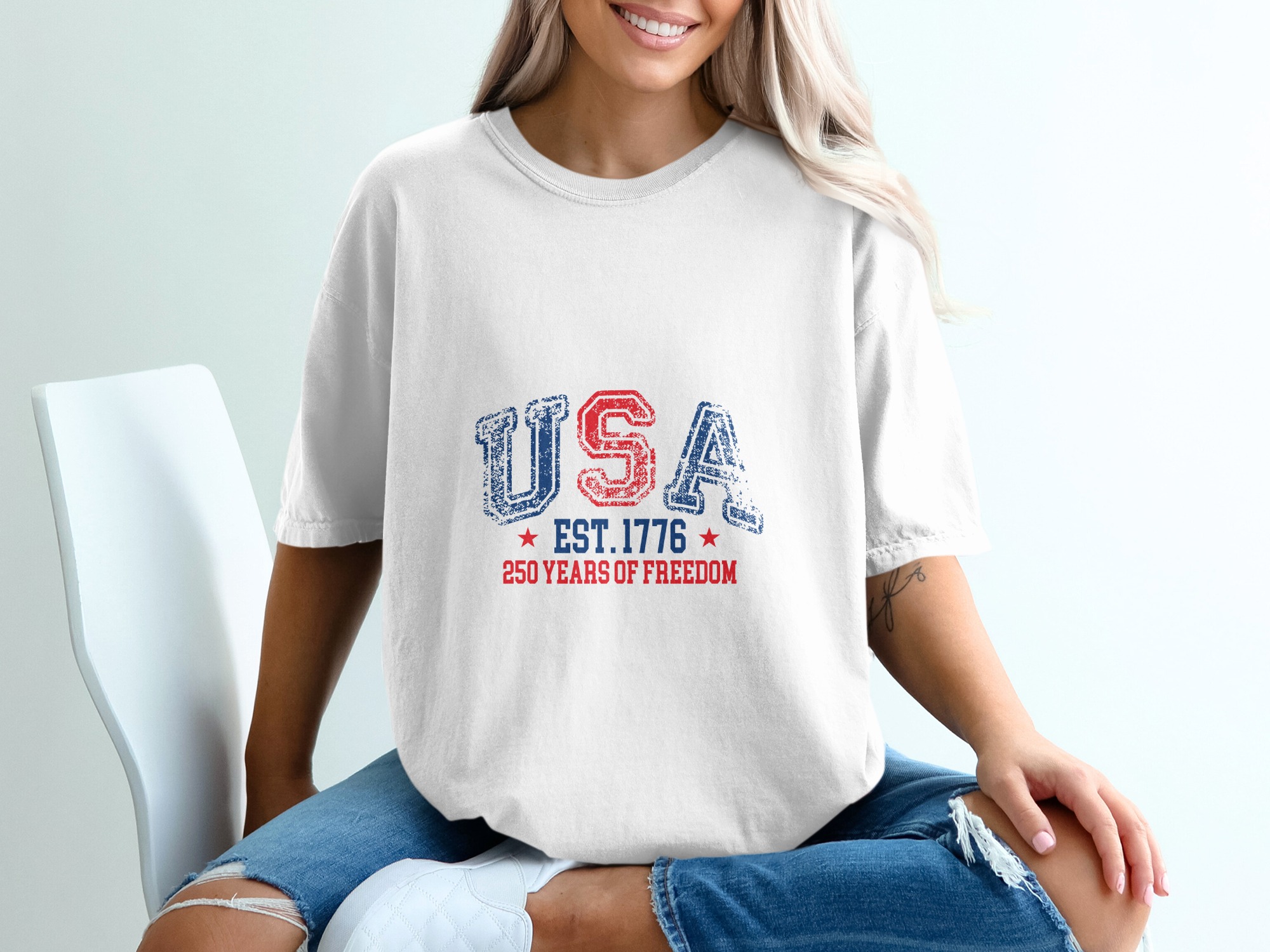 Patriotic USA 1776 T-Shirt, Distressed American Flag Tee, Independence Day Freedom Shirt, 4th of July Gift for Him Her - Image 6