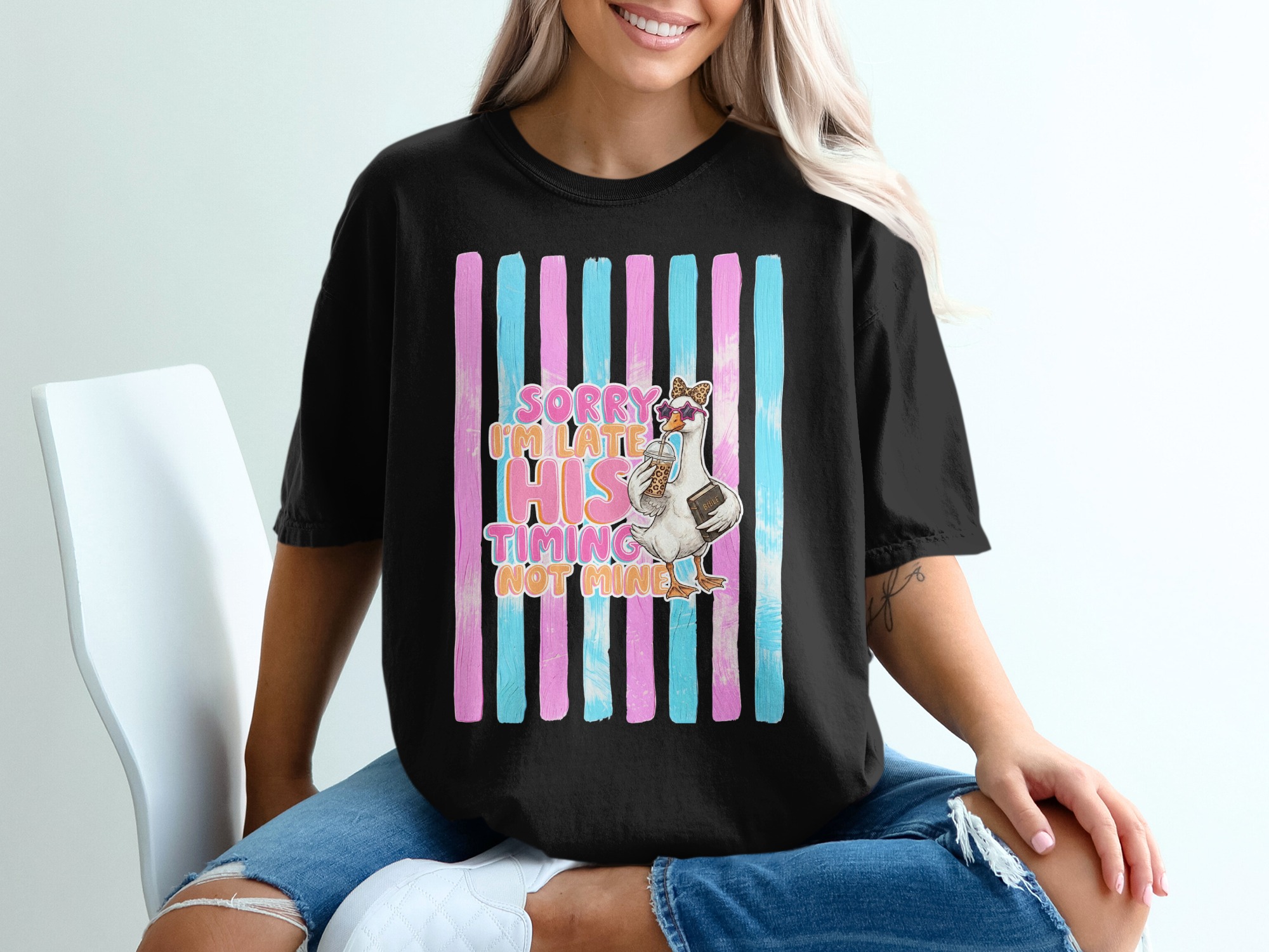 Comfort Colors ® Sorry I'm Late His Timing Not Mine T-Shirt, Christian Funny Faith Tee, Trendy Bible Humor Gift for Women - Image 8