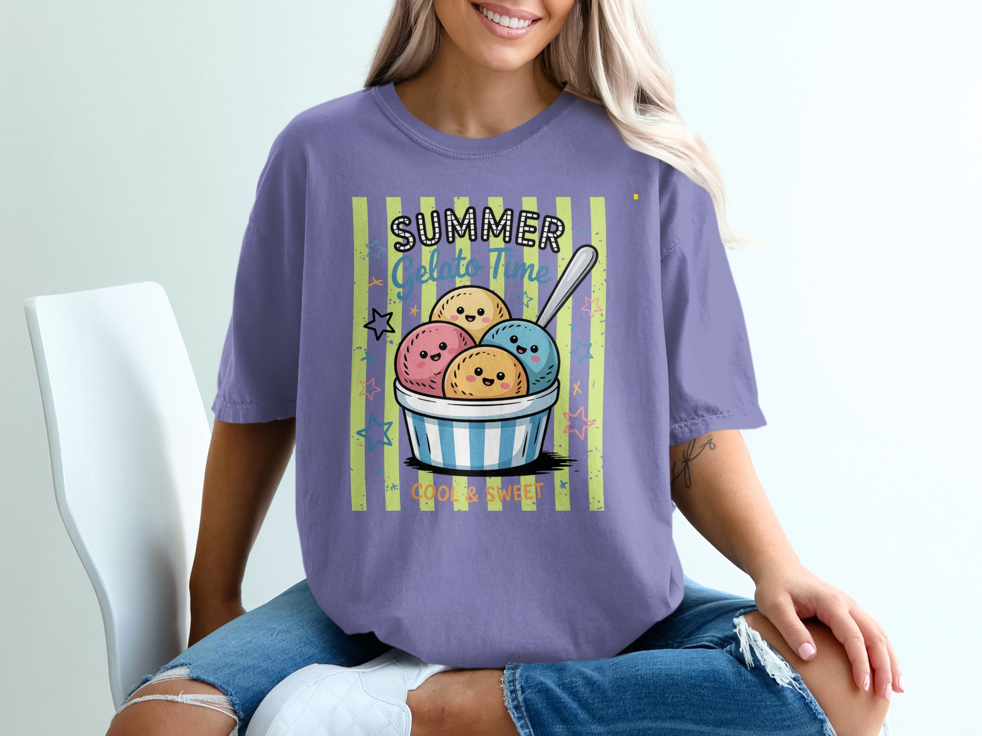 Comfort Colors® Summer Gelato Time T-Shirt, Cute Ice Cream Scoop Shirt, Kawaii Dessert Lover Tee, Foodie Vacation Gift, Sweet Apparel - Image 13