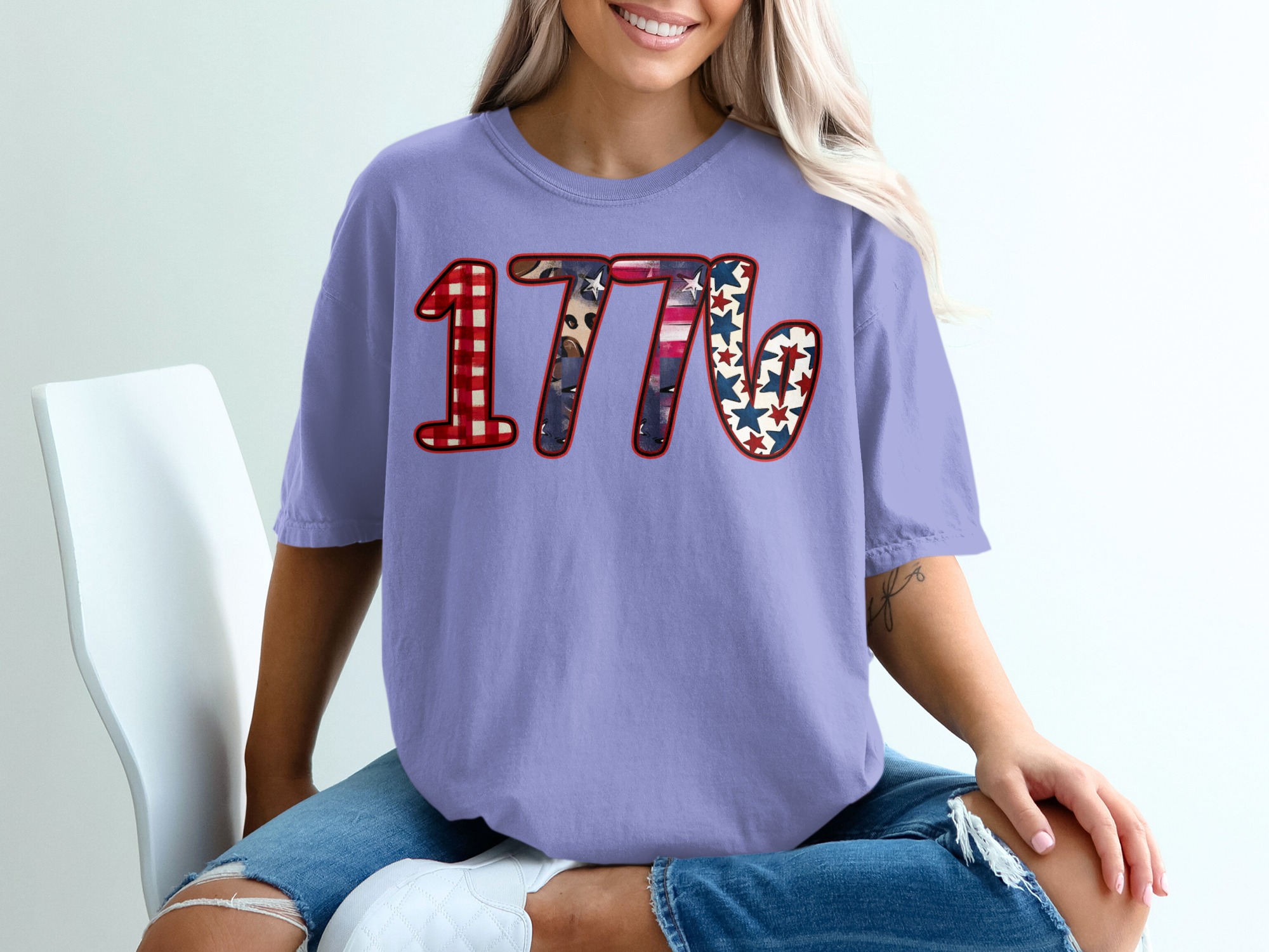 1776 Patriotic T-Shirt, Fourth of July America Tee, Distressed Americana Design, Independence Day Buffalo Plaid Leopard Print - Image 18