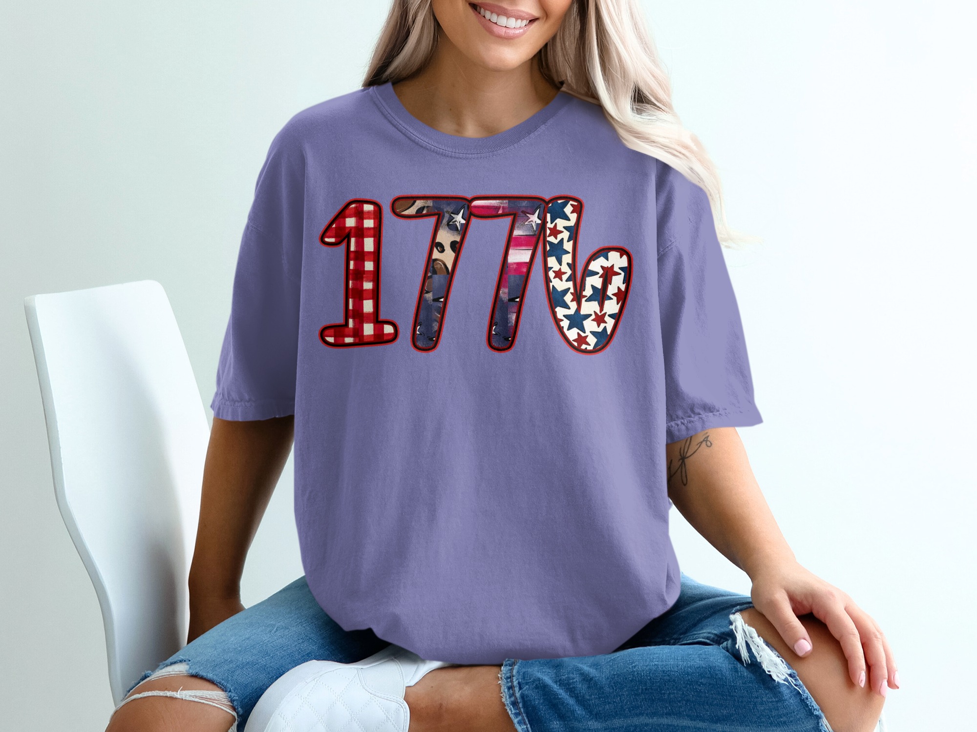 1776 Patriotic T-Shirt, Fourth of July America Tee, Distressed Americana Design, Independence Day Buffalo Plaid Leopard Print - Image 13