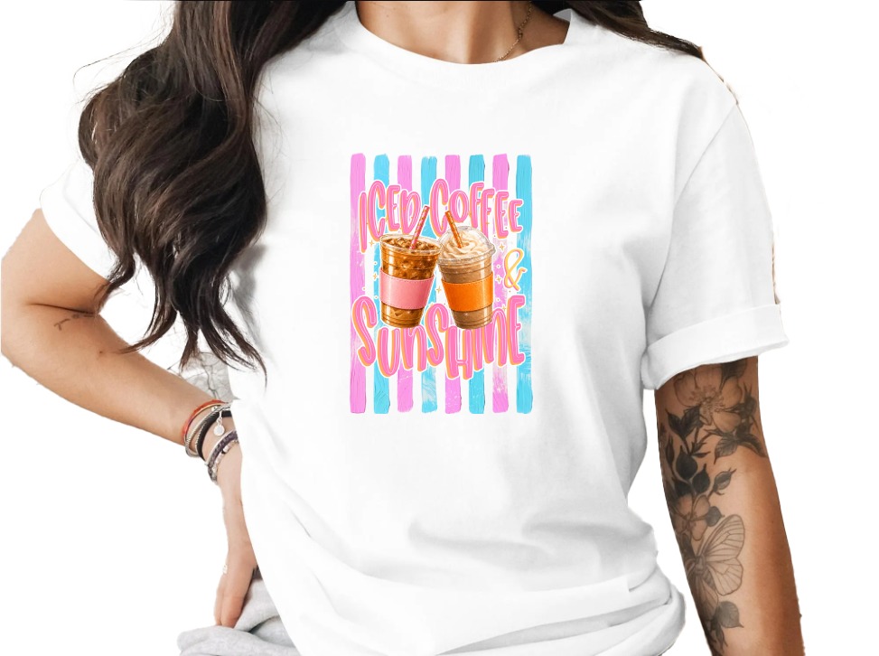 Comfort Colors ® Iced Coffee & Sunshine T-Shirt, Coffee Lover Gift for Her, Summer Aesthetic Tee, Happy Vibes Shirt, Trendy Iced Coffee