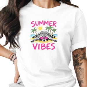 Comfort Colors® Summer Vibes Raccoon T-Shirt, Beach Vacation Tee, Relaxed Animal Lover Shirt, Fun Summer Graphic Top