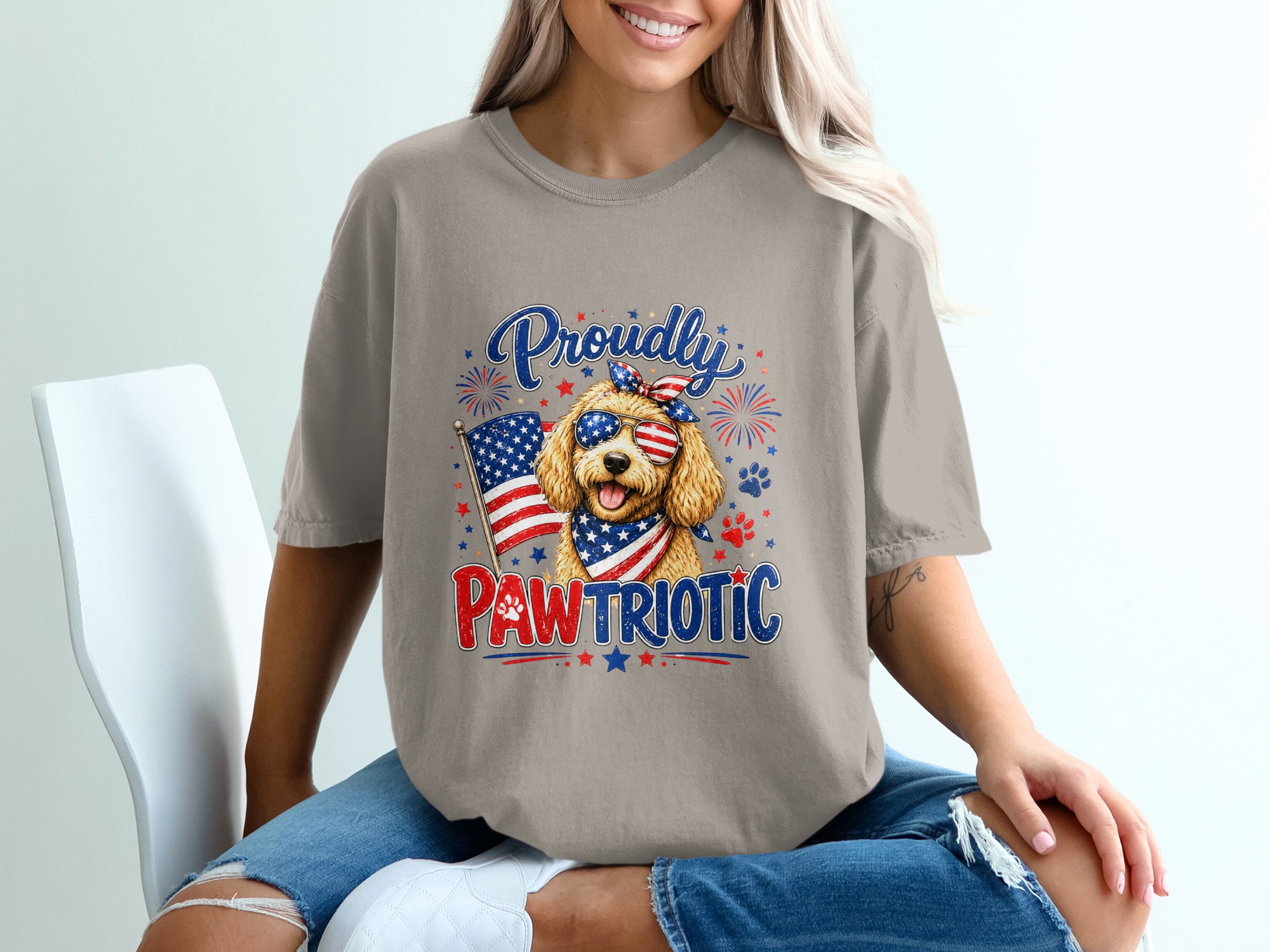 Comfort Colors® Proudly Pawtriotic T-Shirt, Patriotic Goldendoodle Dog Mom USA Flag Tee, 4th of July, Summer Dog Lover Gift - Image 11