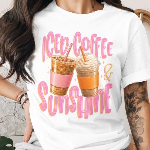 Iced Coffee Sunshine T-Shirt, Summer Vibes Gift, Coffee Lover Aesthetic Tee, Cute Caffeine Graphic Shirt, Women's Trendy Top