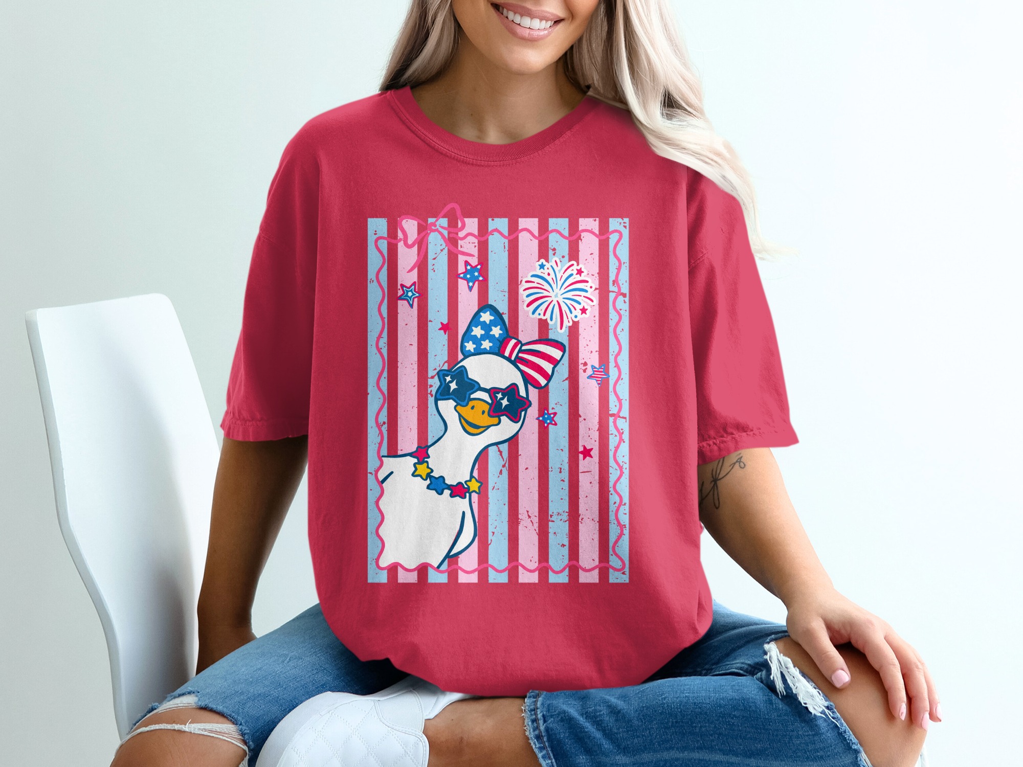 Comfort Colors® Cute Patriotic Goose T-Shirt, July 4th Duck Tee, USA Flag Sunglasses Summer Party Top, Independence Day Gift for Her - Image 14