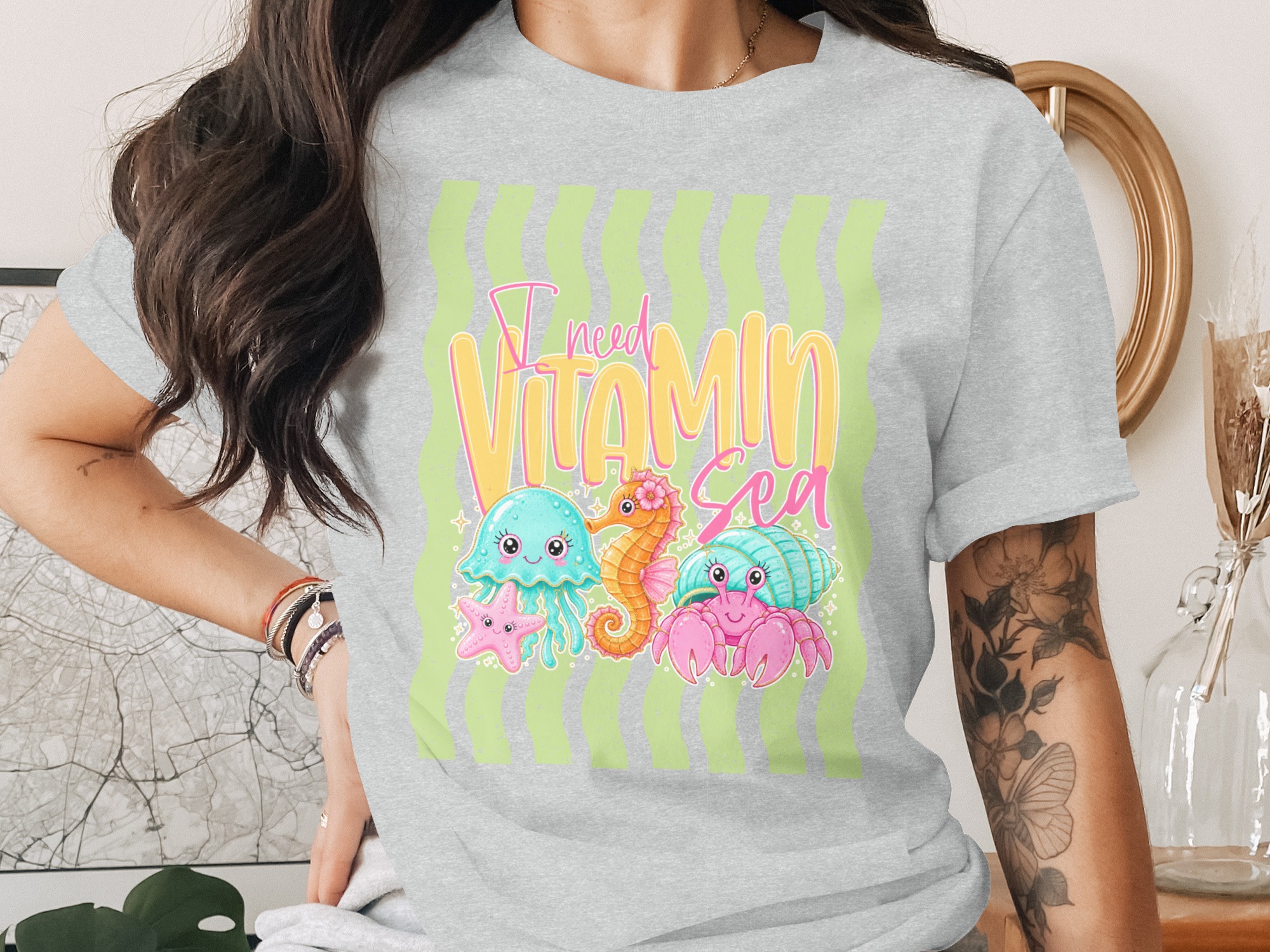 Comfort Colors® Vitamin Sea T-Shirt, Cute Ocean Animals Beach Tee, Summer Vacation Shirt, Nautical Crab Seahorse Starfish Jellyfish Gift - Image 2