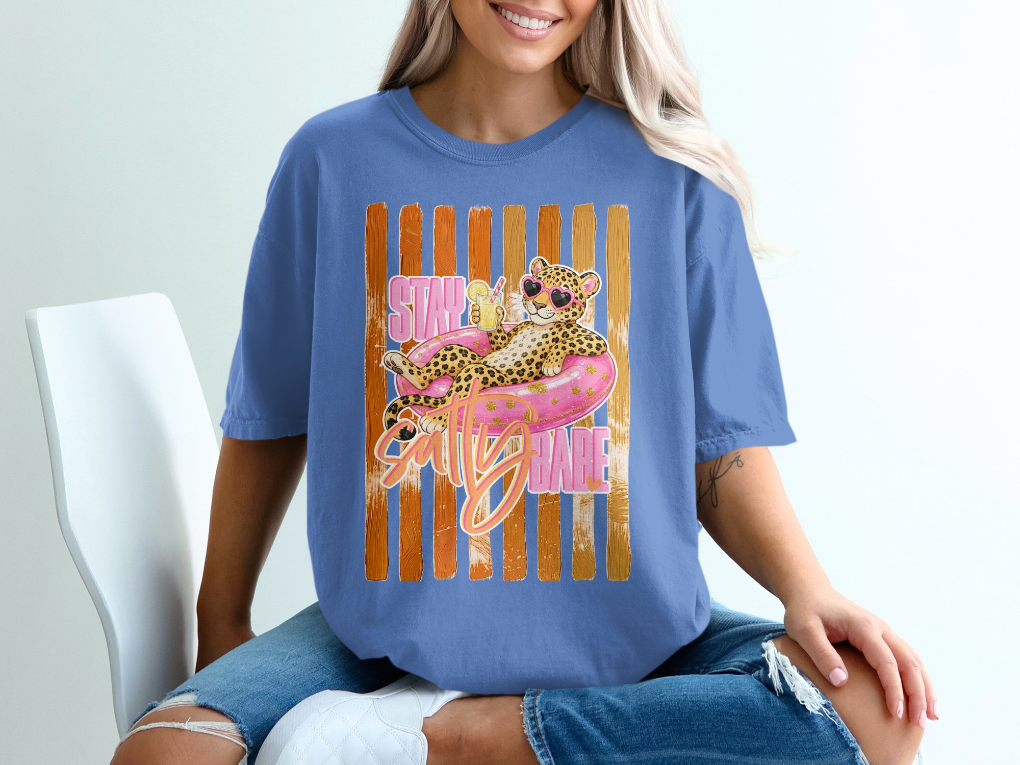 Comfort Colors® Stay Salty Babe T-Shirt, Leopard Print Summer Vacation Tee, Funny Beach Graphic Shirt, Women's Animal Print Gift - Image 20