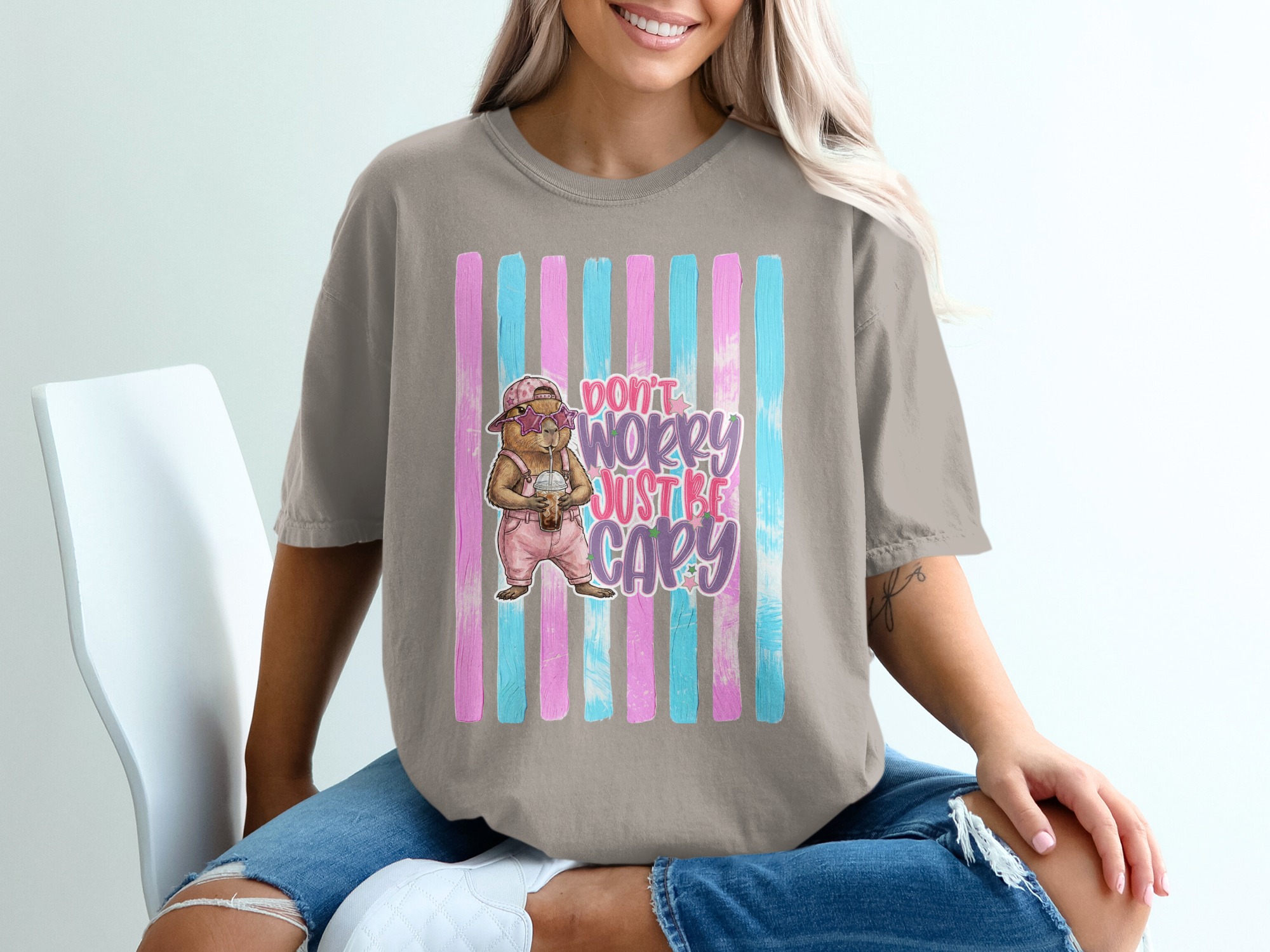 Comfort Colors ® Capybara T-Shirt, 'Don't Worry Just Be Capy' Cute Animal Lover Tee, Iced Coffee Capybara Shirt, Whimsical Pastel Gift Idea - Image 11