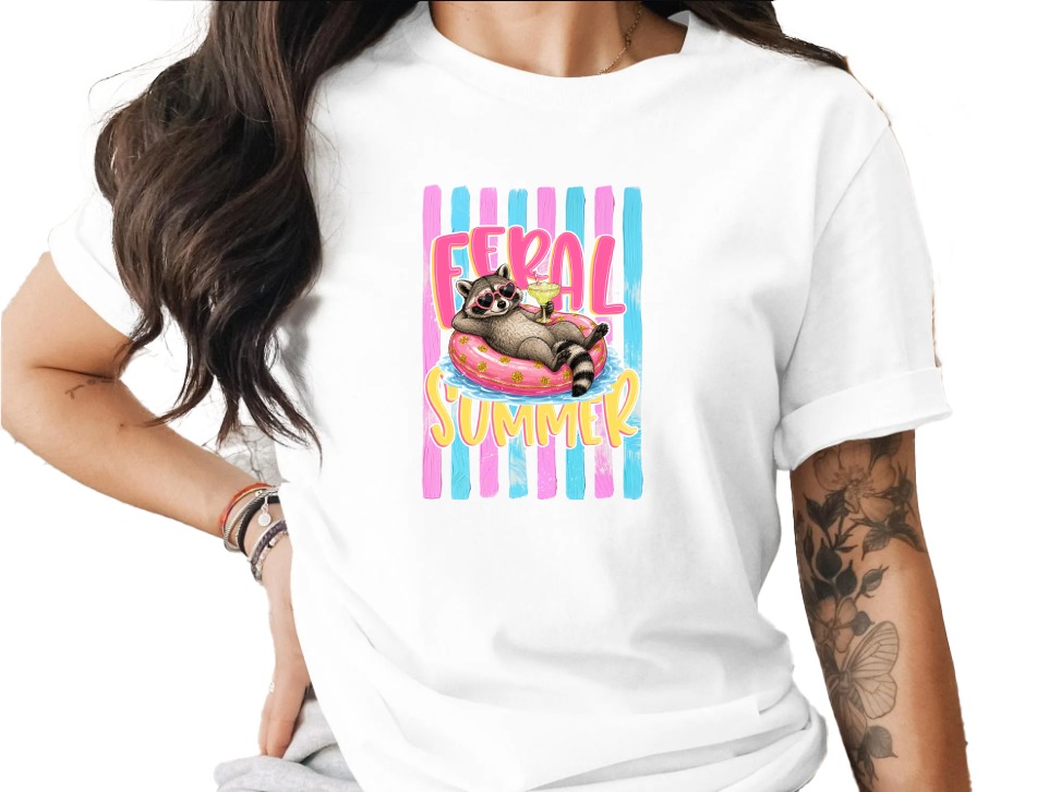 Comfort Colors ® Feral Summer Raccoon T-Shirt, Funny Margarita Raccoon Tee, Summer Vacation Animal Lover Gift, Quirky Beachy Shirt for Her
