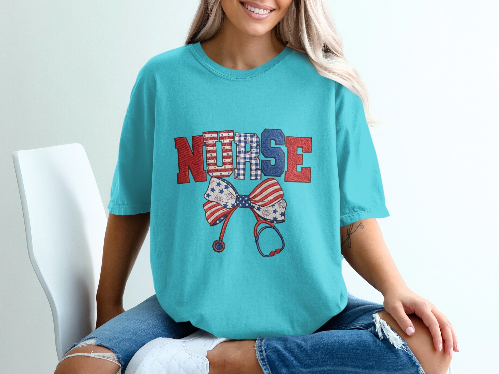Comfort Colors® Patriotic Nurse T-Shirt, American Flag Nurse Tee, RN Gift, Stethoscope Shirt, Healthcare Hero, 4th of July, Nurse Graduation - Image 9