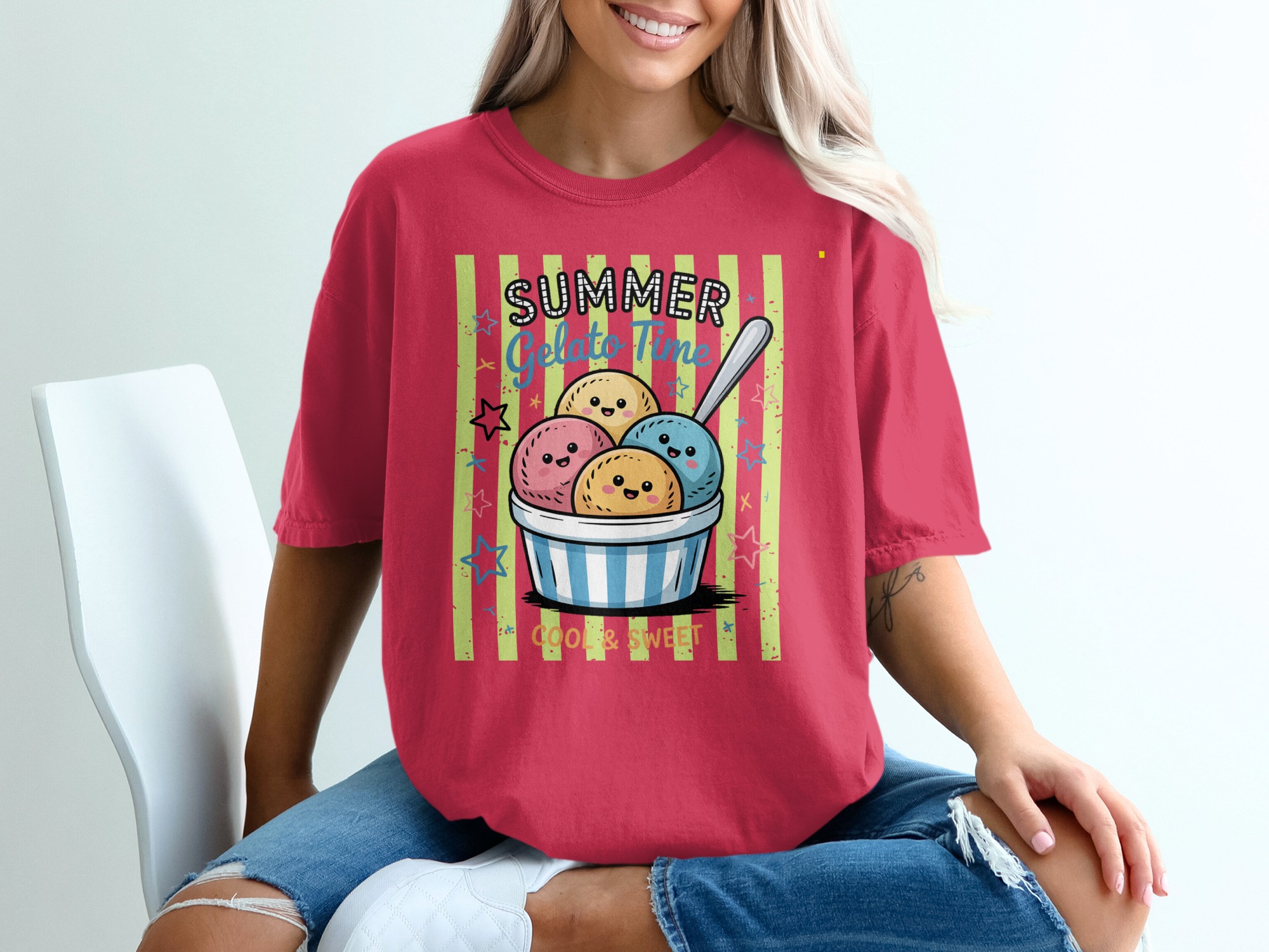 Comfort Colors® Summer Gelato Time T-Shirt, Cute Ice Cream Scoop Shirt, Kawaii Dessert Lover Tee, Foodie Vacation Gift, Sweet Apparel - Image 14
