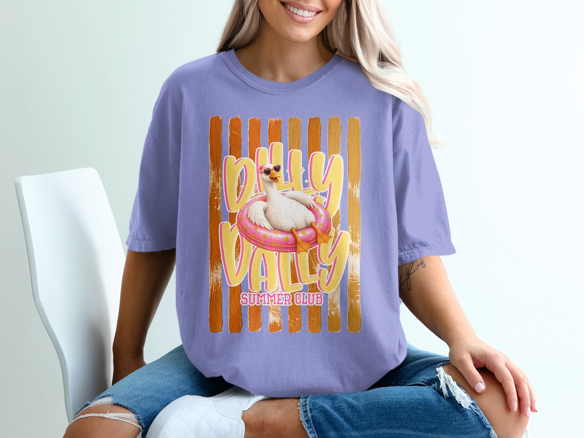 Comfort Colors® Dilly Dally Summer Club T-Shirt, Funny Duck Float Tee, Whimsical Summer Vacation Shirt, Relaxed Animal Lover Gift - Image 18