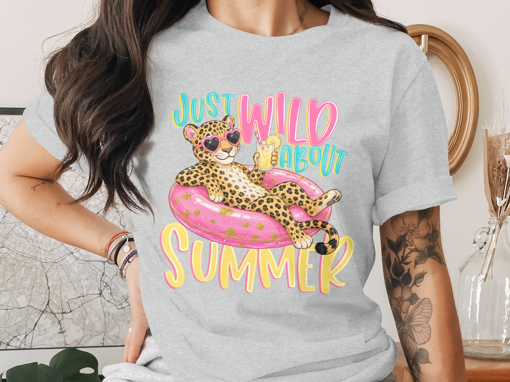Just Wild About Summer T-Shirt, Cute Leopard Print Vacation Tee, Fun Cheetah Pool Float Shirt, Y2K Summer Vibes Gift for Her - Image 2
