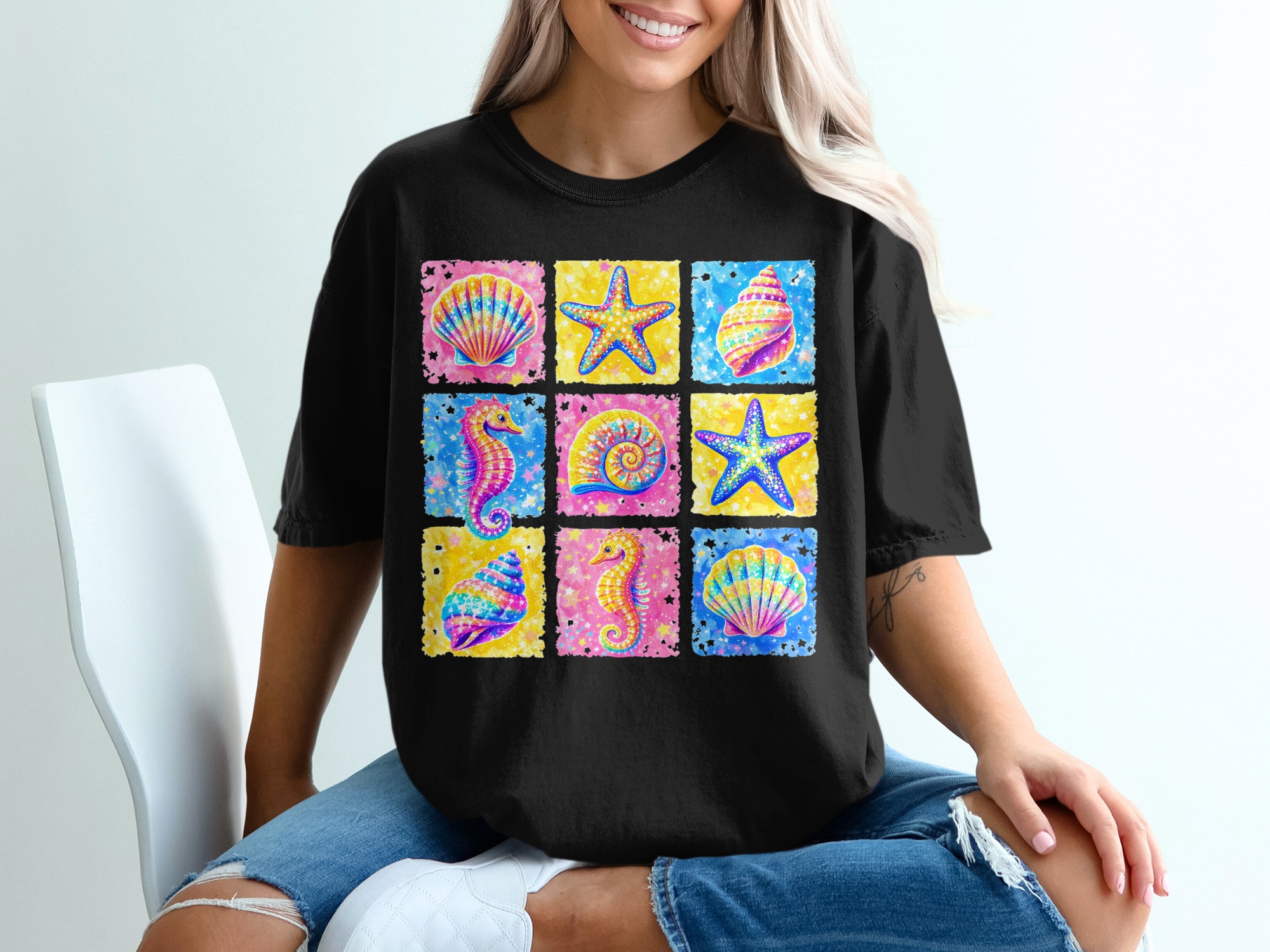 Mermaidcore Sparkly Seahorse T-Shirt, Comfort Colors ®, Ocean Life Graphic Tee, Aesthetic Sea Shells & Starfish Summer Gift - Image 2