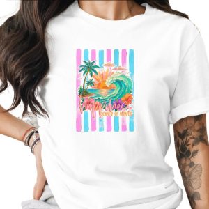 Comfort Colors ® Happiness Comes in Waves T-Shirt, Tropical Sunset Beach Wave Graphic Tee, Vacation Shirt, Ocean Lover Gift for Her, Summer