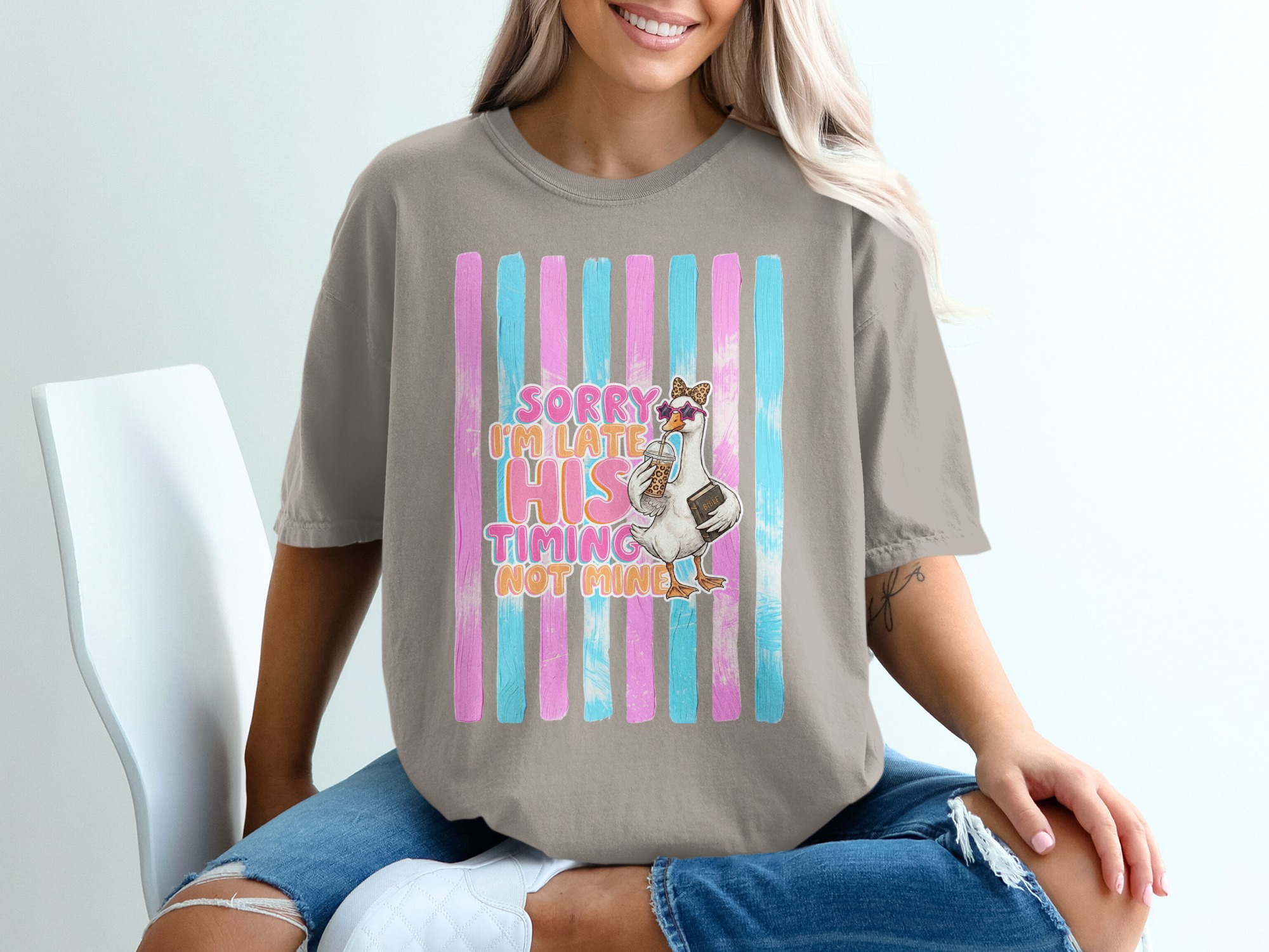 Comfort Colors ® Sorry I'm Late His Timing Not Mine T-Shirt, Christian Funny Faith Tee, Trendy Bible Humor Gift for Women - Image 11