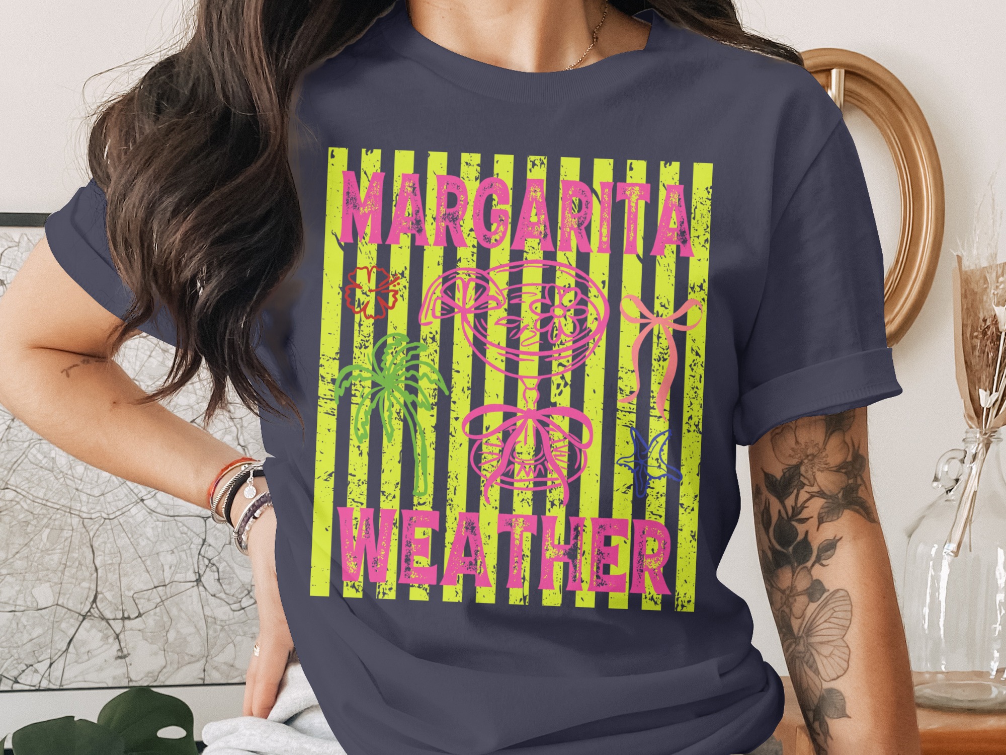 Margarita Weather T-Shirt, Tropical Vacation Beach Party Tee, Girls Trip Outfit, Bright Neon Summer Fun Shirt, Y2K Style Women's Top - Image 3