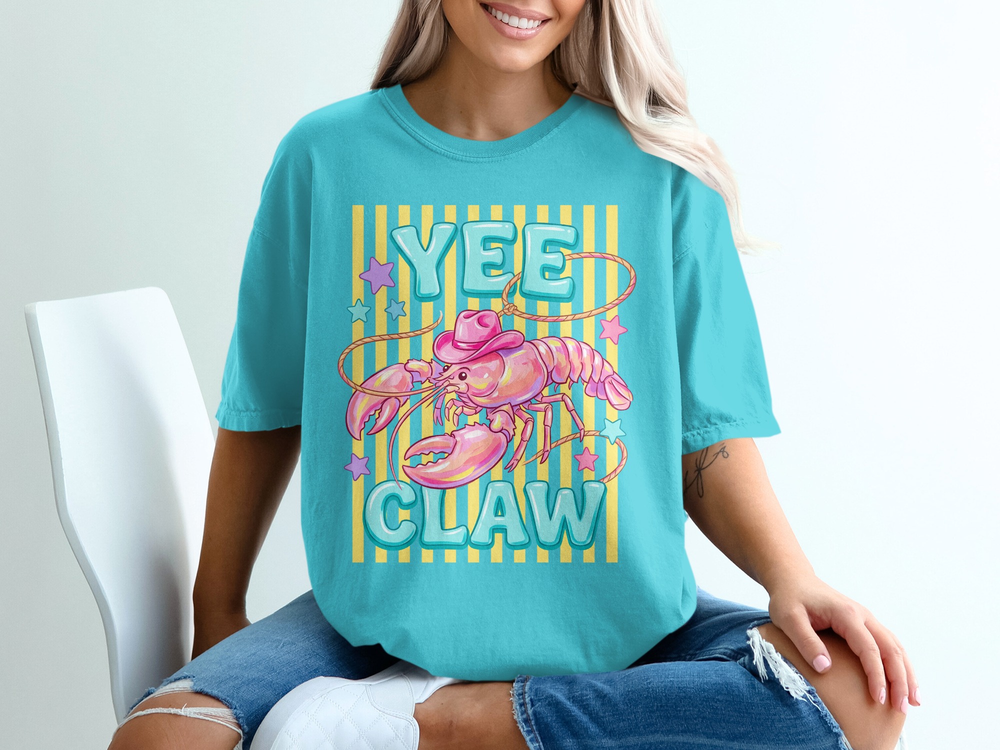 Comfort Colors® Yee Claw T-Shirt, Funny Lobster Cowgirl Tee, Coastal Cowgirl Shirt, Retro Western Graphic, Pun Lover Gift for Her - Image 9